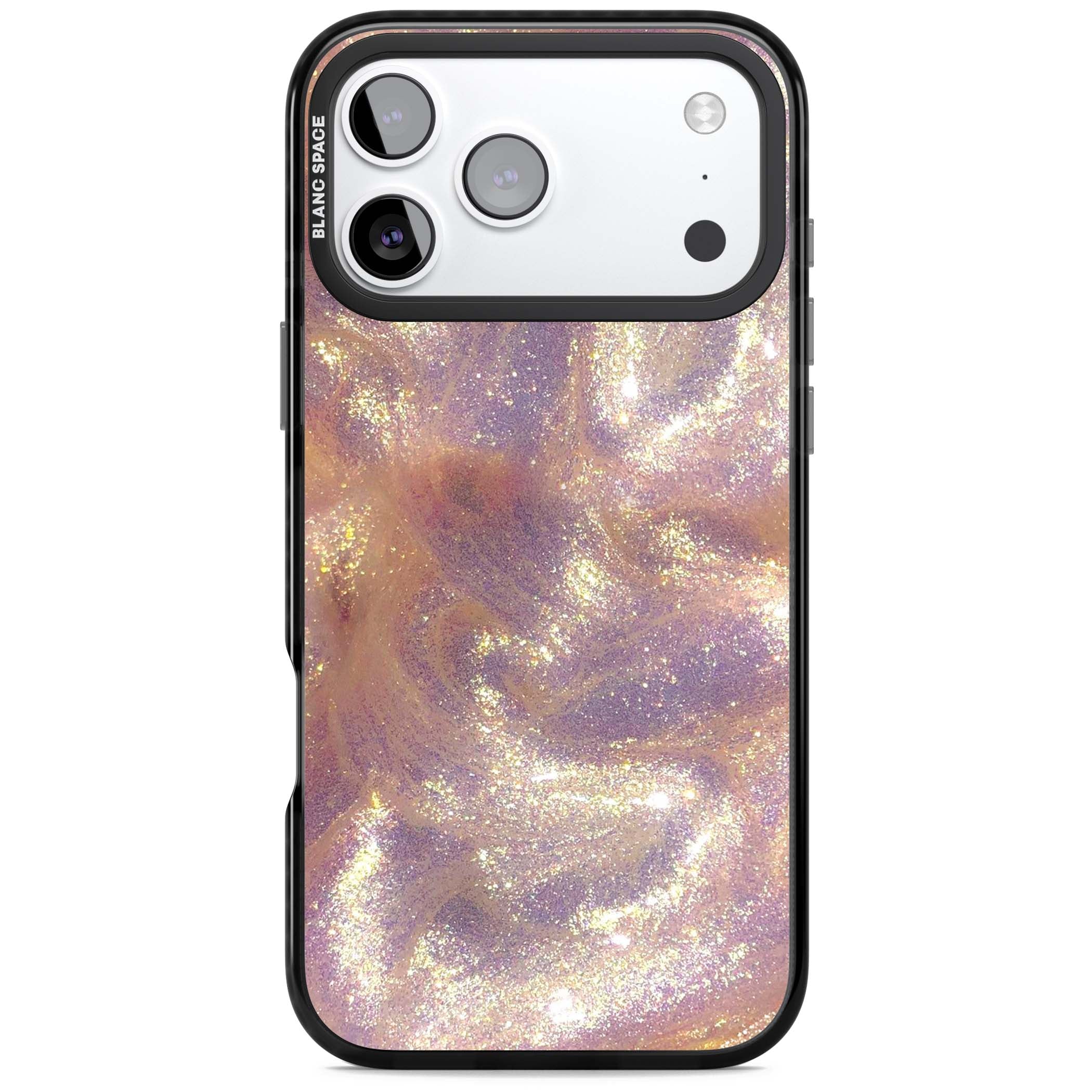 Shimmer marble iPhone case featuring rose gold glitter swirls, lilac shimmer and iridescent pearl finish | Clear Impact case for iPhone 17 Pro, iPhone 17 Pro Max