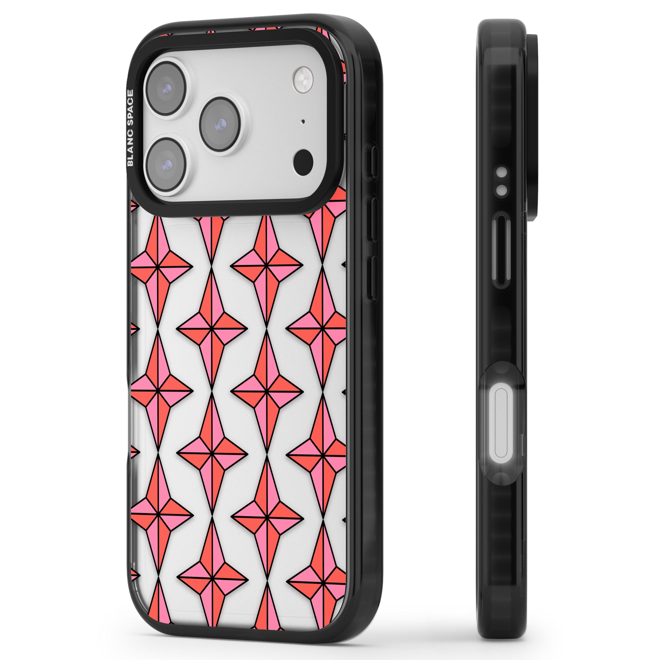 Rose Stars Pattern (Clear) iPhone 17 Pro Max Impact Black Phone Case Side Profile