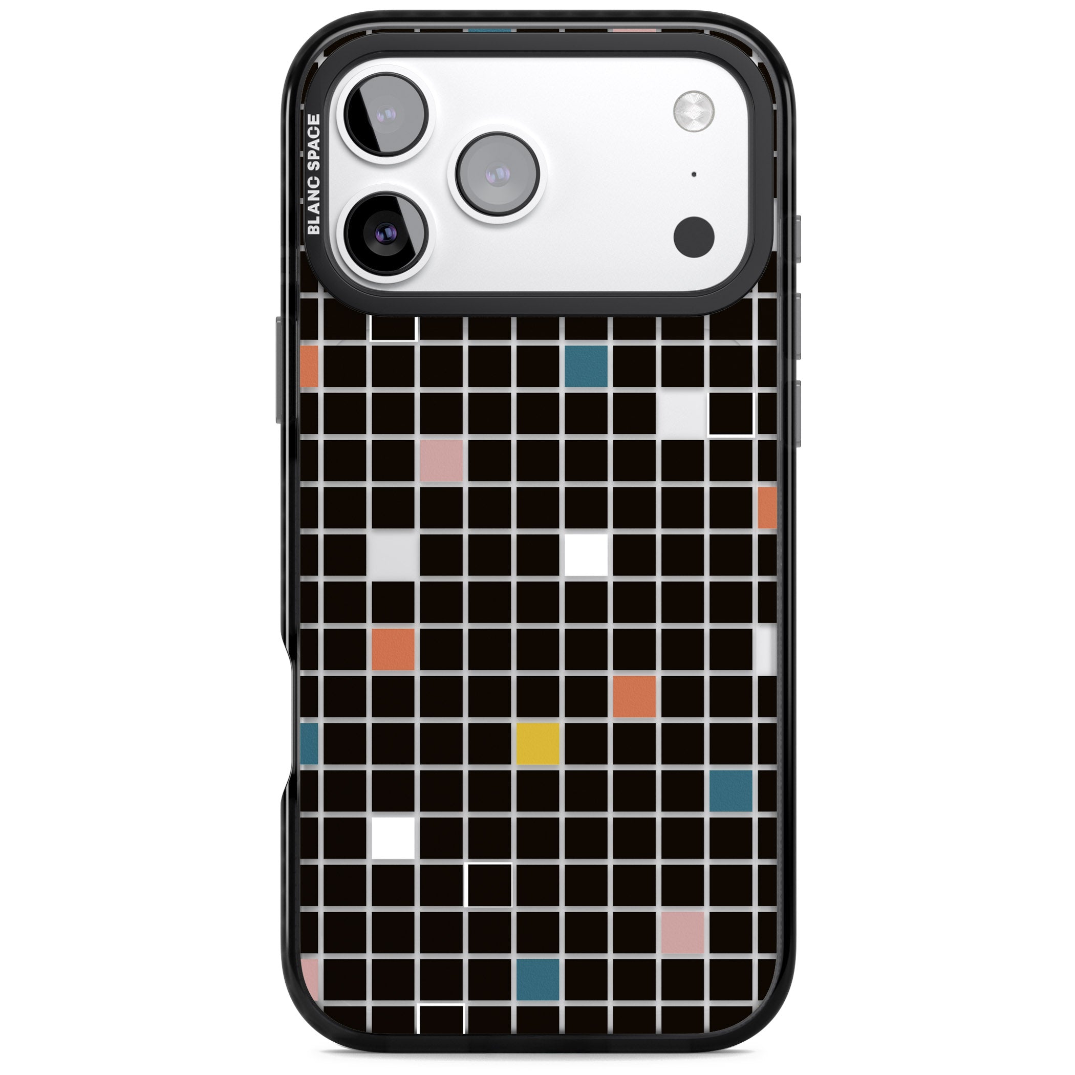 Earthtone Black Geometric Grid iPhone 17 Pro Max Impact Black Phone Case