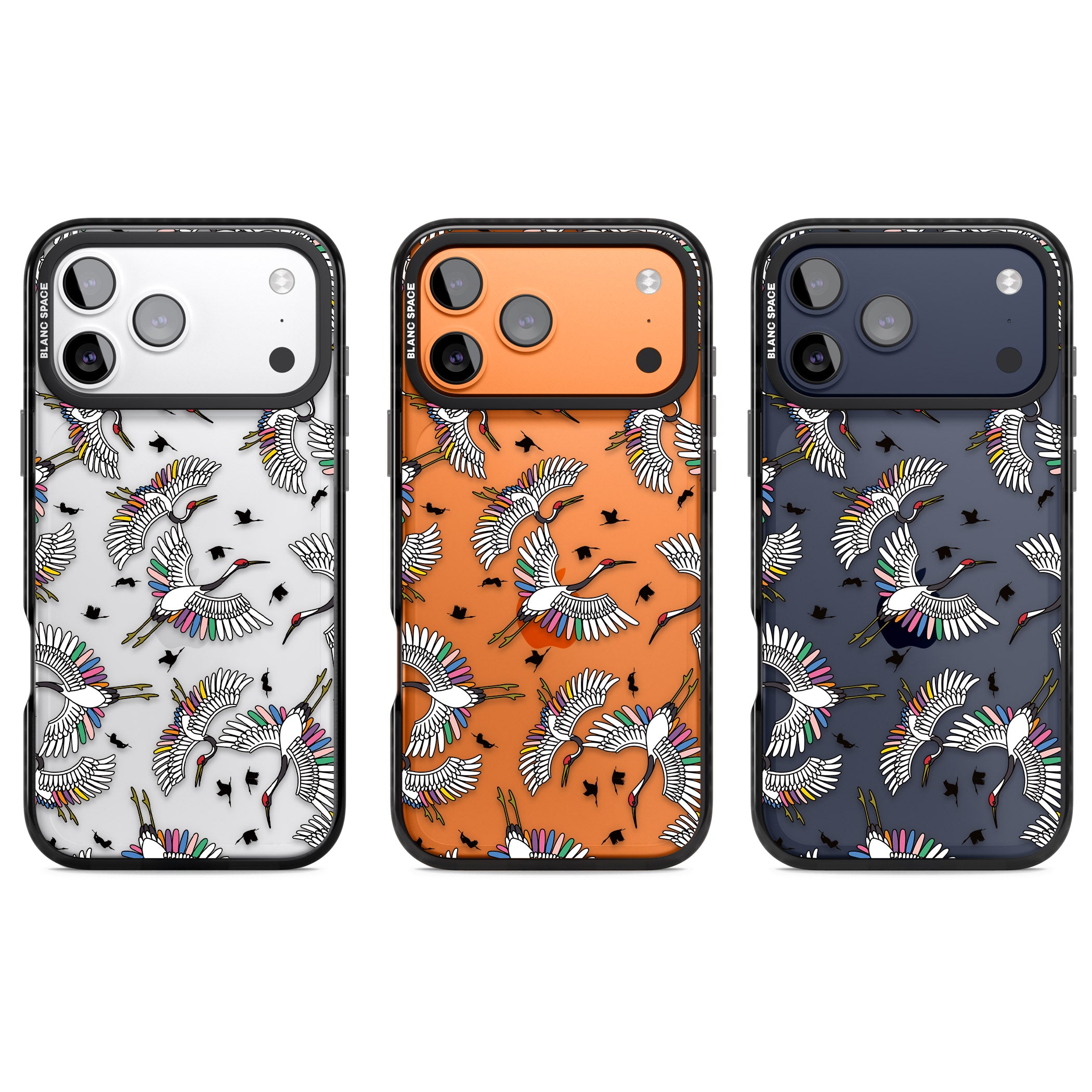 Colourful Crane Pattern iPhone 17 Pro Impact Black Phone Case APT Impact Protection