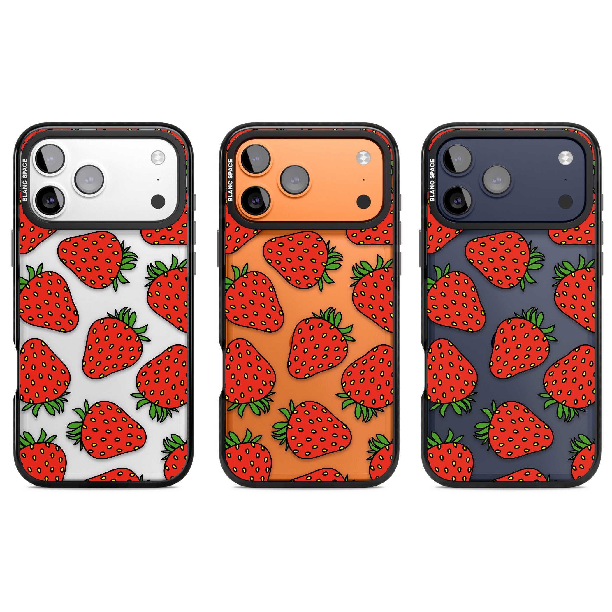 Strawberry Pattern iPhone 17 Pro Impact Black Phone Case APT Impact Protection