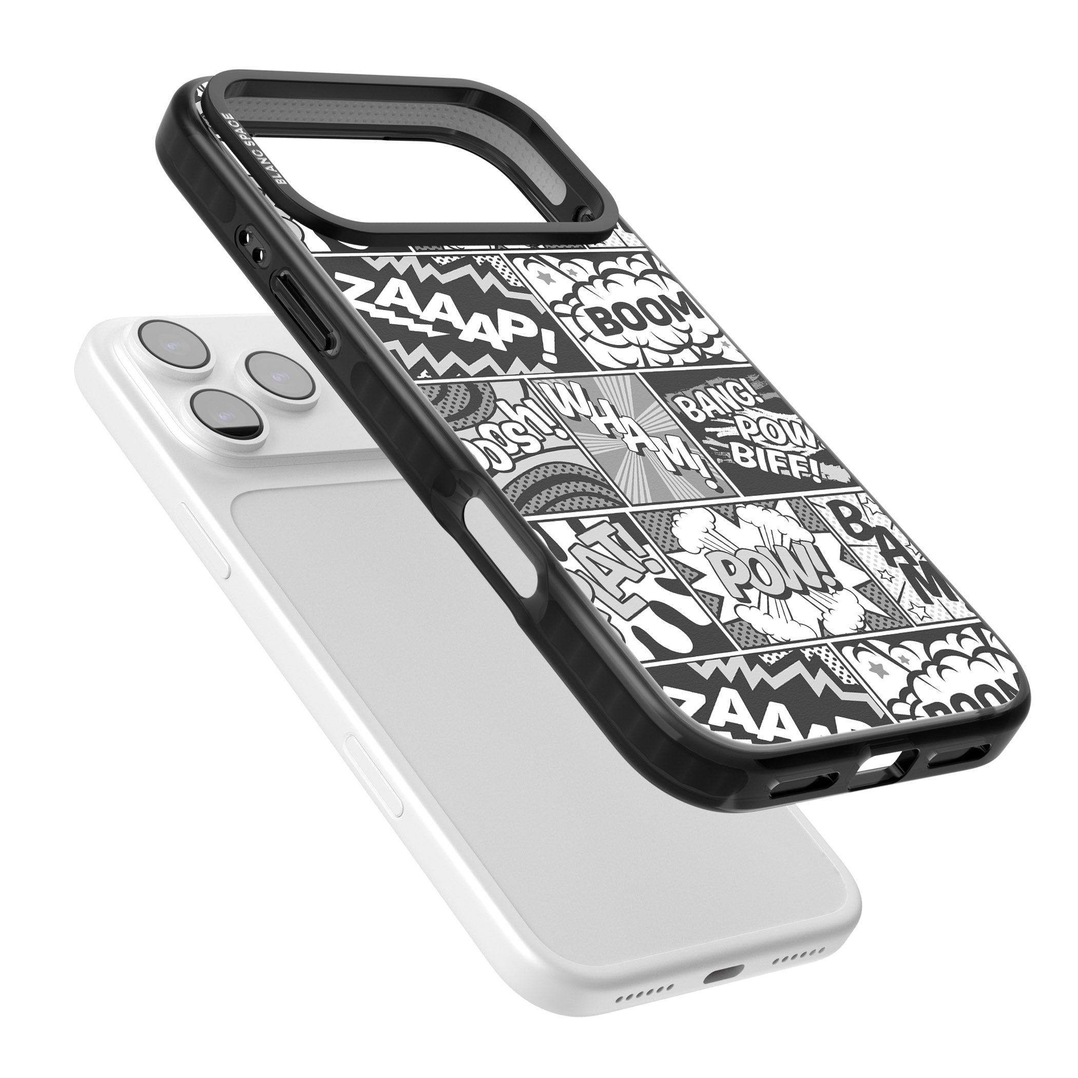 Onomatopoeia (Black & White) iPhone 17 Pro Impact Black Phone Case Colours