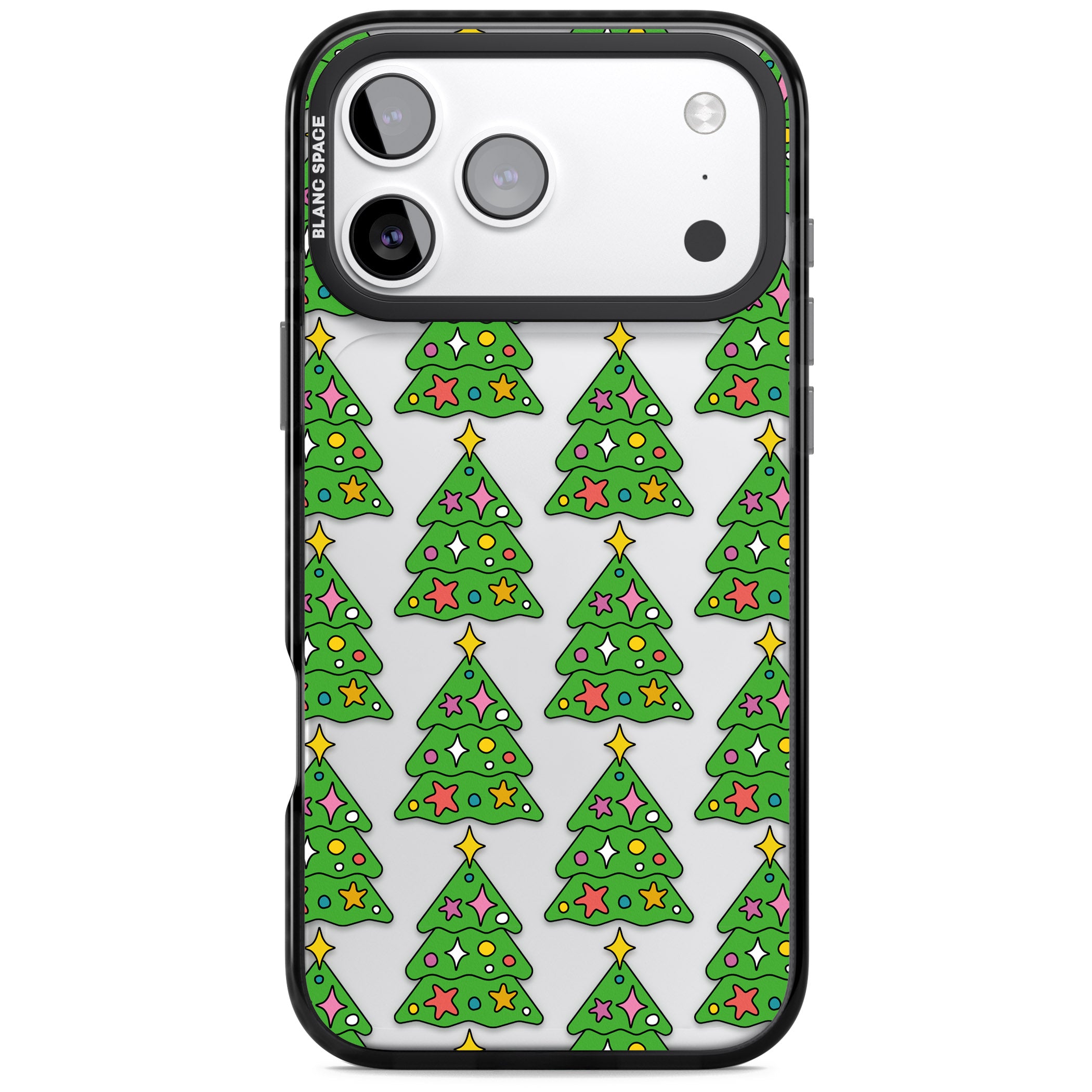 Christmas Tree Pattern (Clear) iPhone 17 Pro Impact Black Phone Case