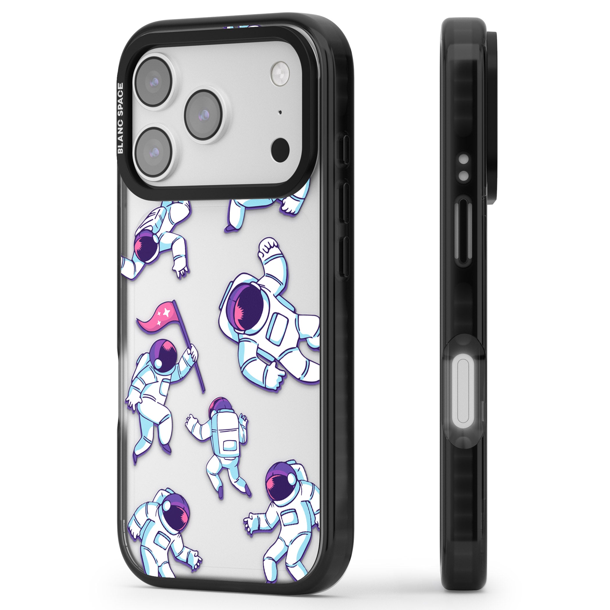 Astronaut Pattern iPhone 17 Pro Impact Black Phone Case Side Profile
