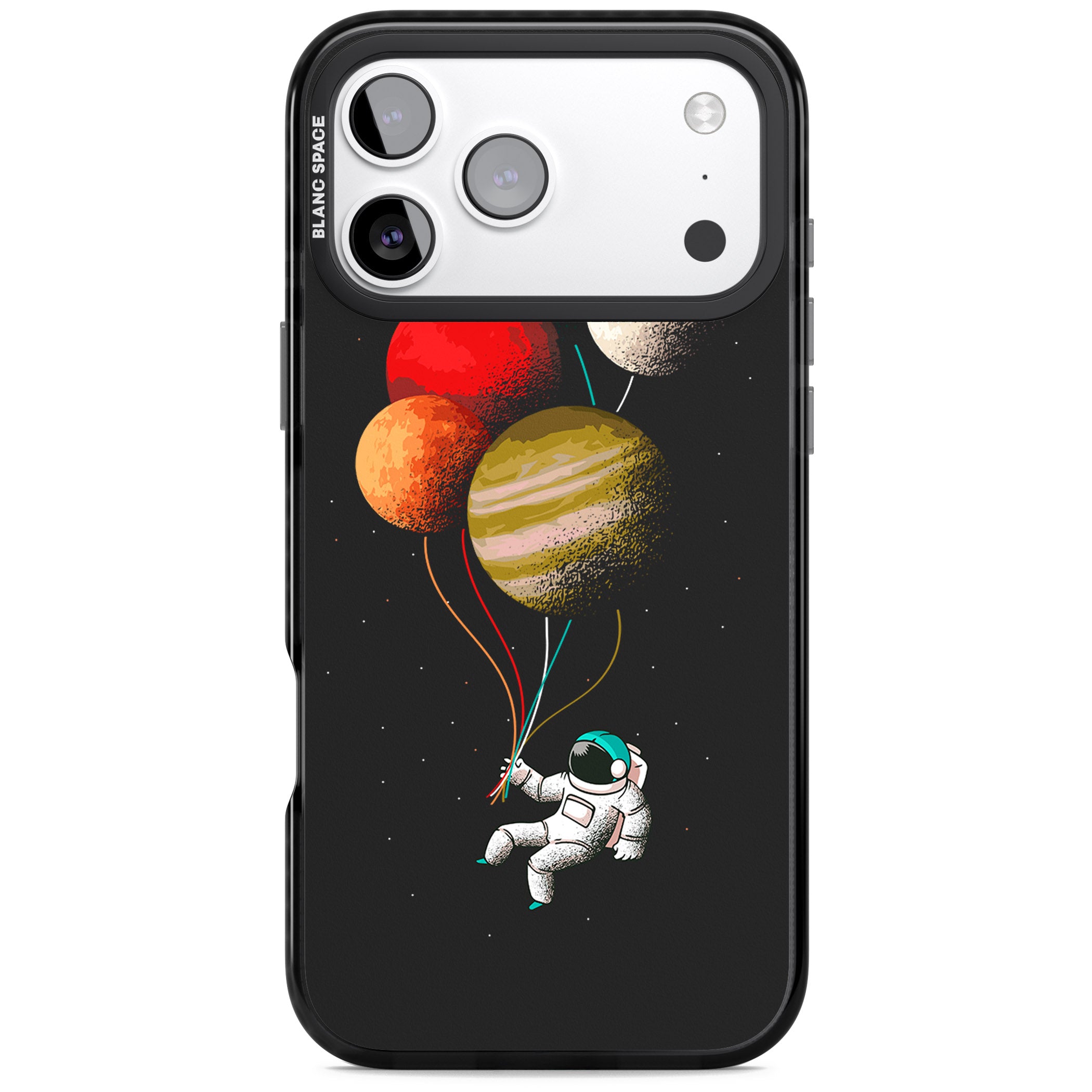 Astronaut Balloon Planets iPhone 17 Pro Impact Black Phone Case
