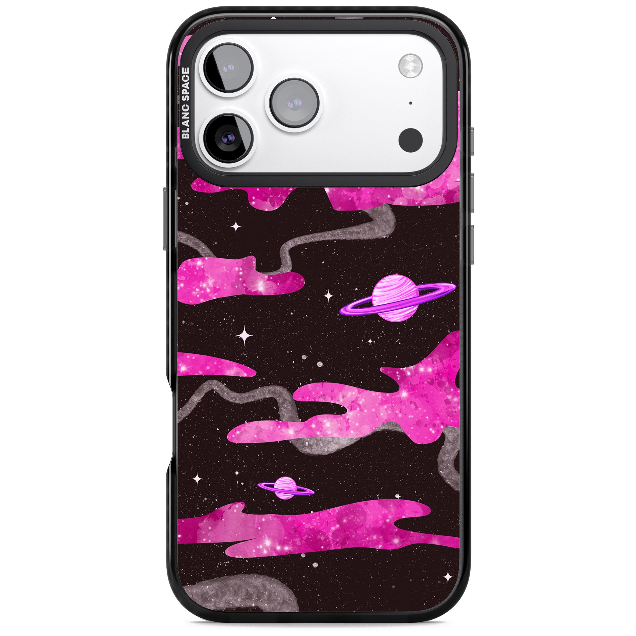 Pink Galaxy iPhone 17 Pro Max Impact Black Phone Case