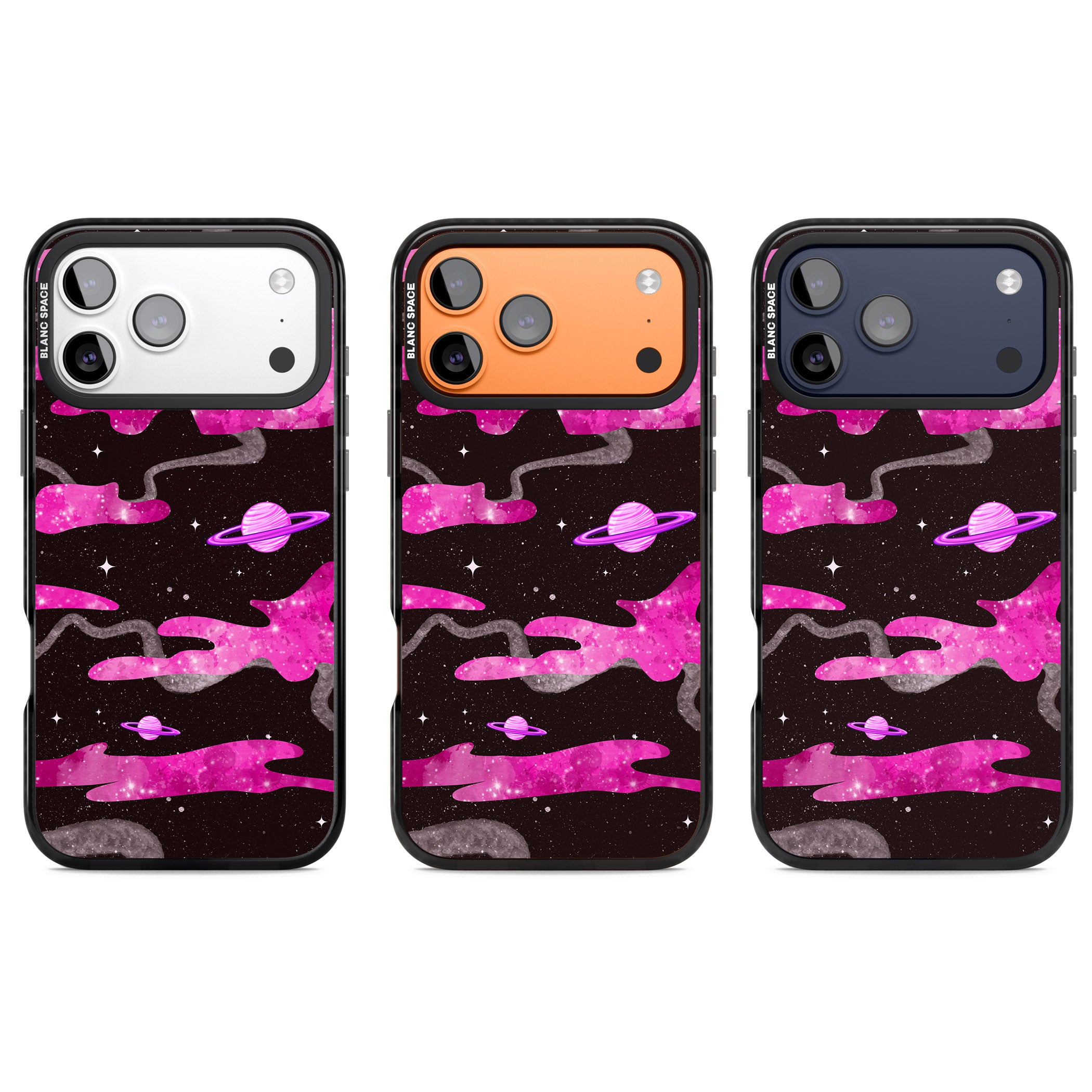 Pink Galaxy iPhone 17 Pro Impact Black Phone Case APT Impact Protection