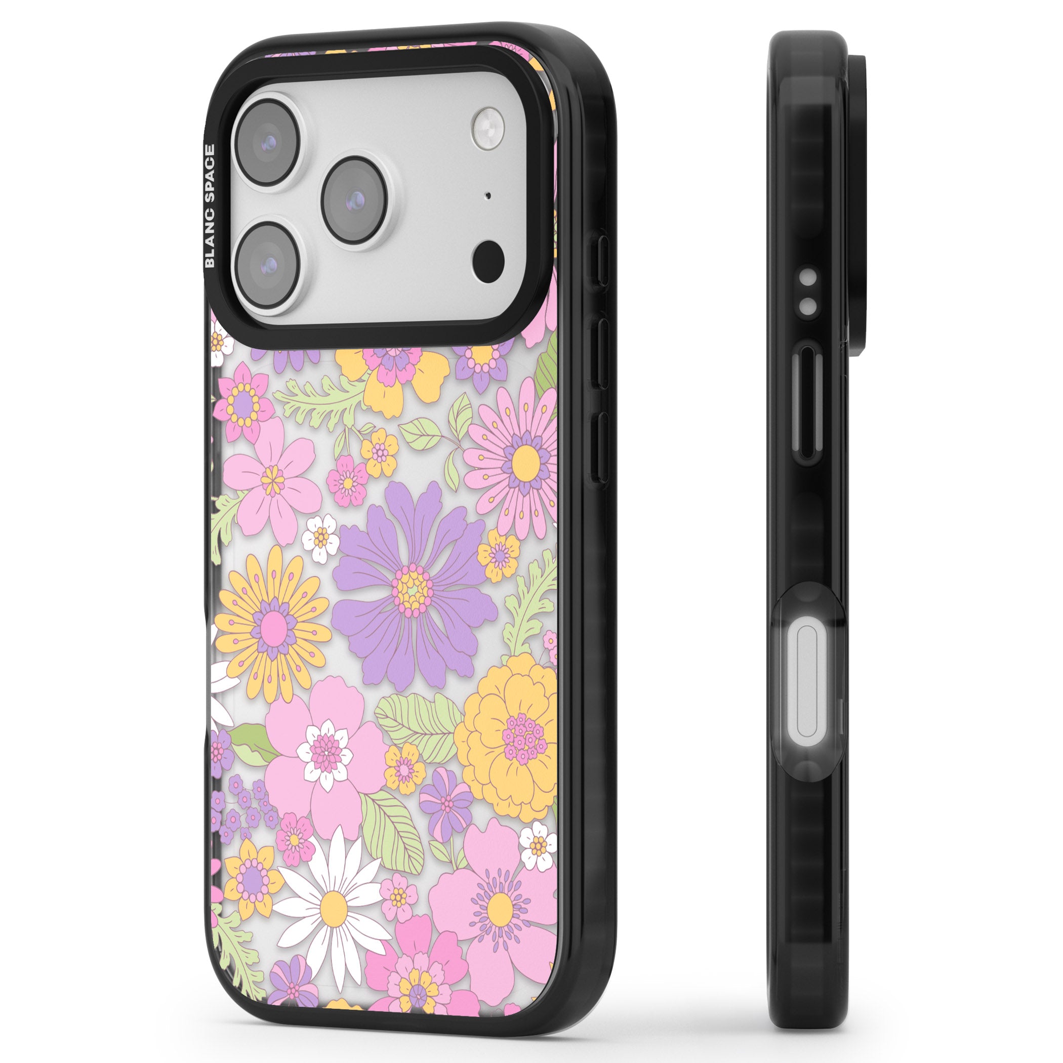 Soft Flower Mix iPhone 17 Pro Impact Black Phone Case Side Profile