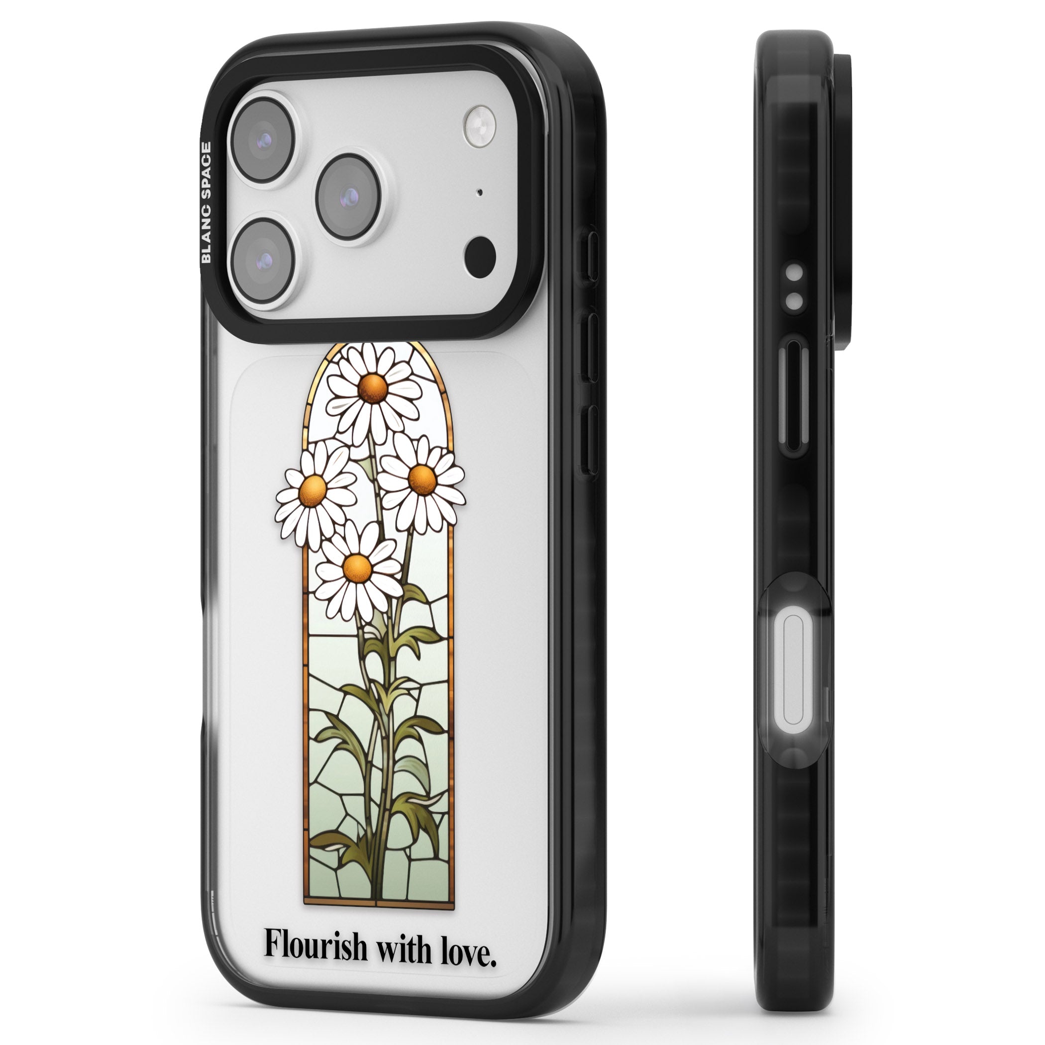 Flourish With Love iPhone 17 Pro Max Impact Black Phone Case Side Profile