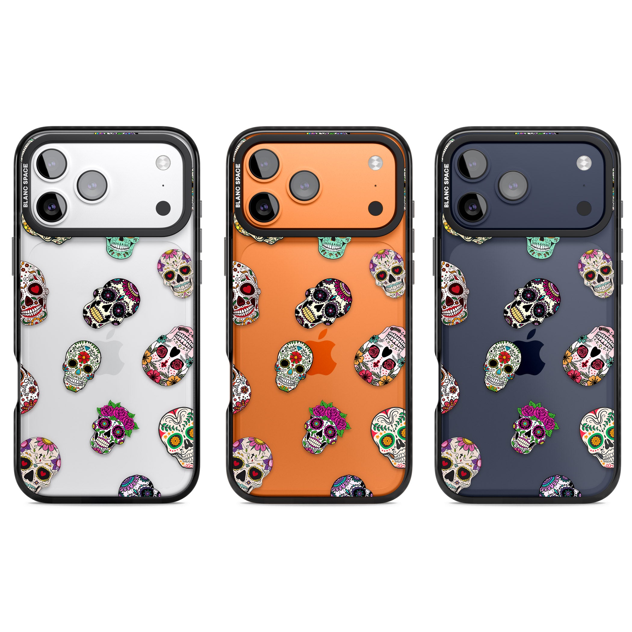 Mixed Sugar Skull Pattern iPhone 17 Pro Impact Black Phone Case APT Impact Protection