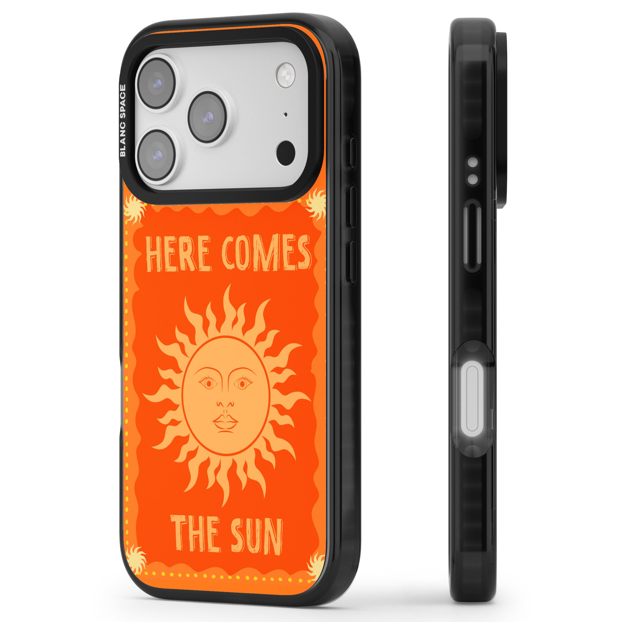 Retro Here Comes The Sun iPhone 17 Pro Impact Black Phone Case Side Profile