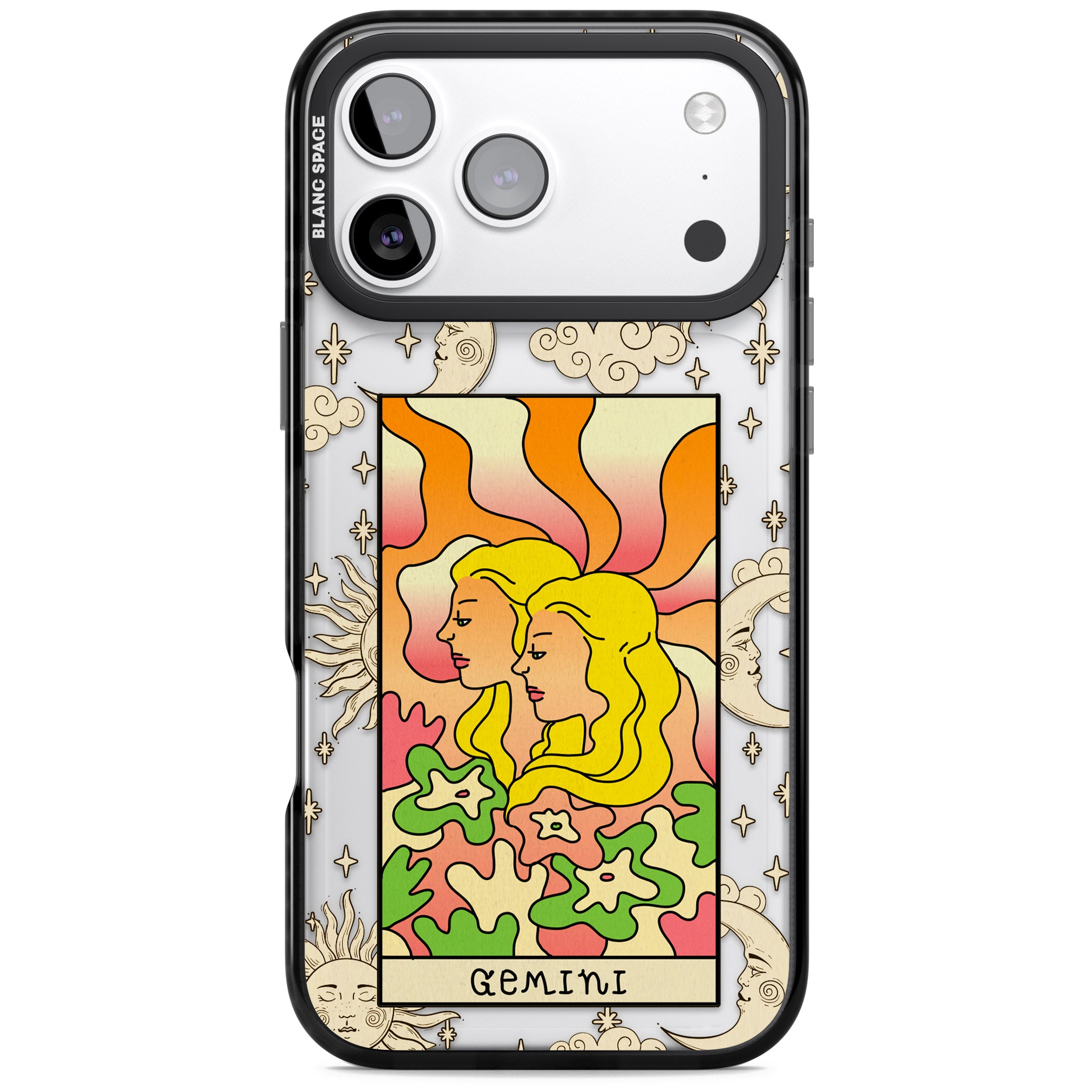 Celestial Zodiac Gemini iPhone 17 Pro Impact Black Phone Case
