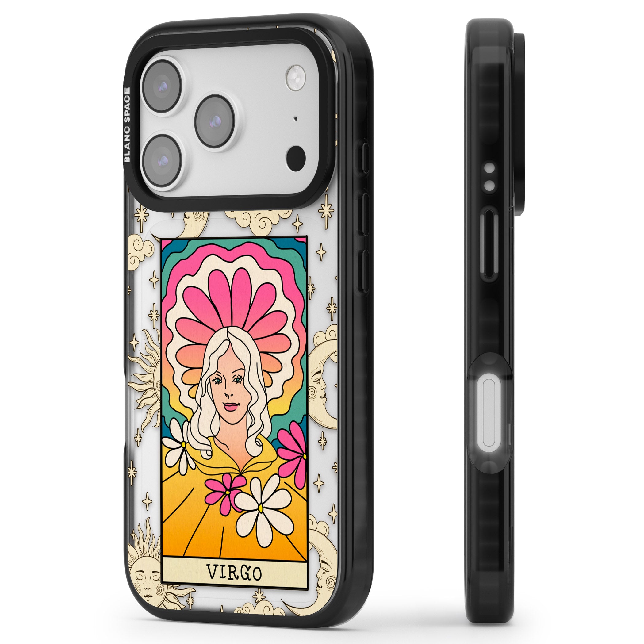 Celestial Zodiac Virgo iPhone 17 Pro Impact Black Phone Case Side Profile