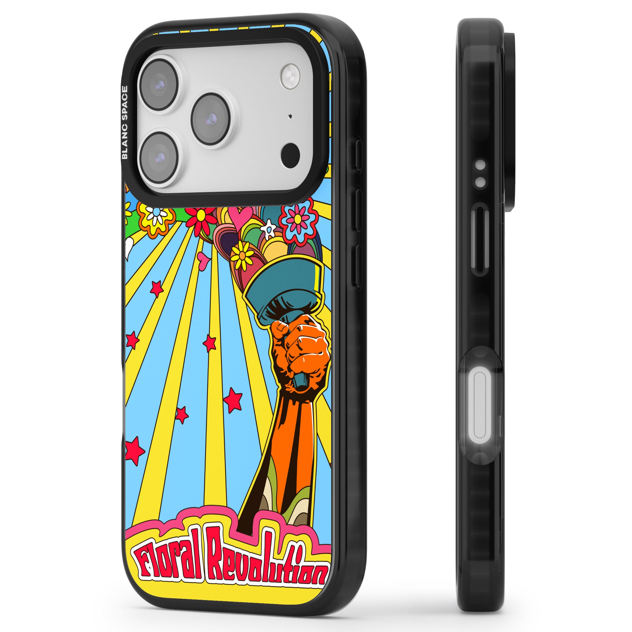 Floral Revolution iPhone 17 Pro Impact Black Phone Case Side Profile