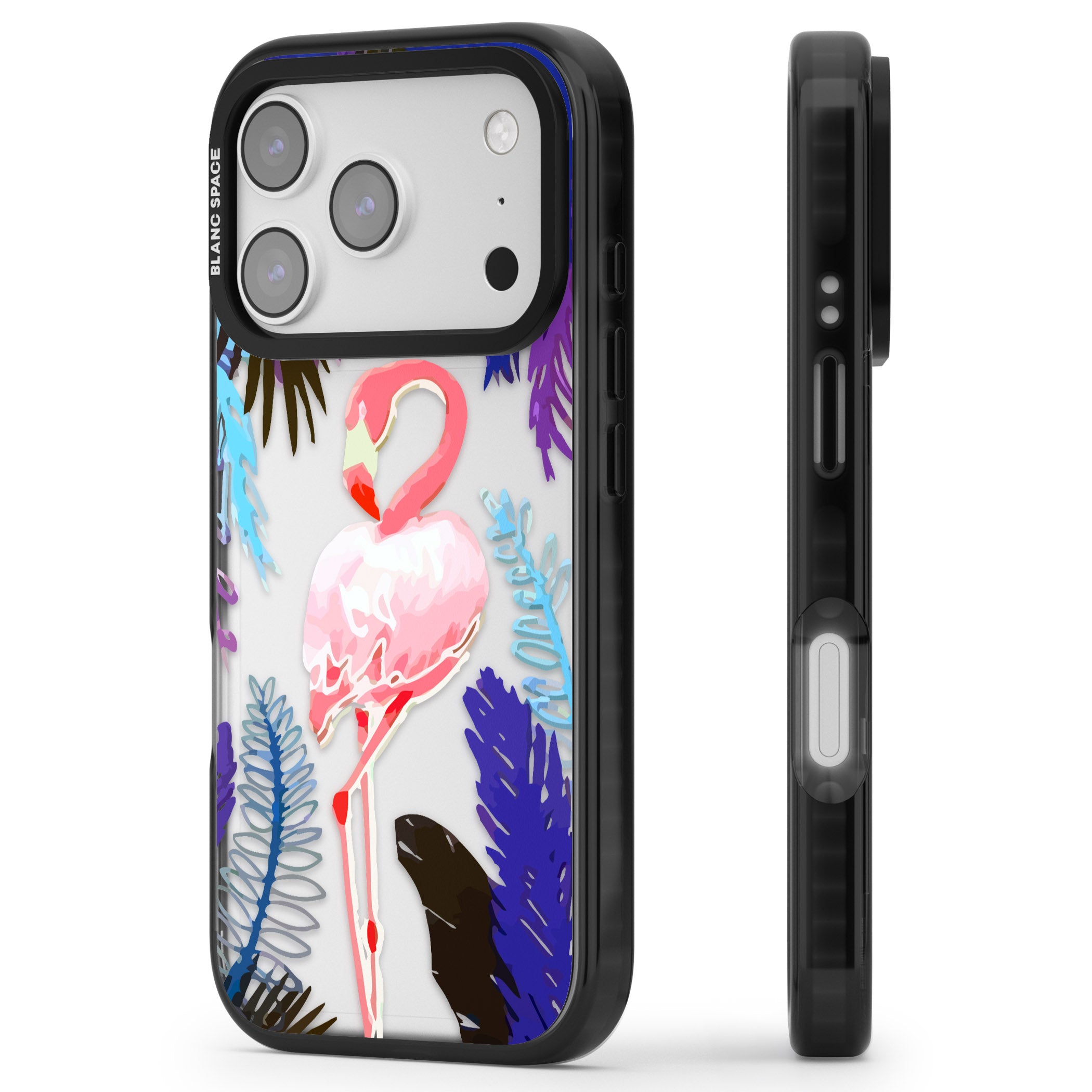 Tropical Flamingo iPhone 17 Pro Max Impact Black Phone Case Side Profile