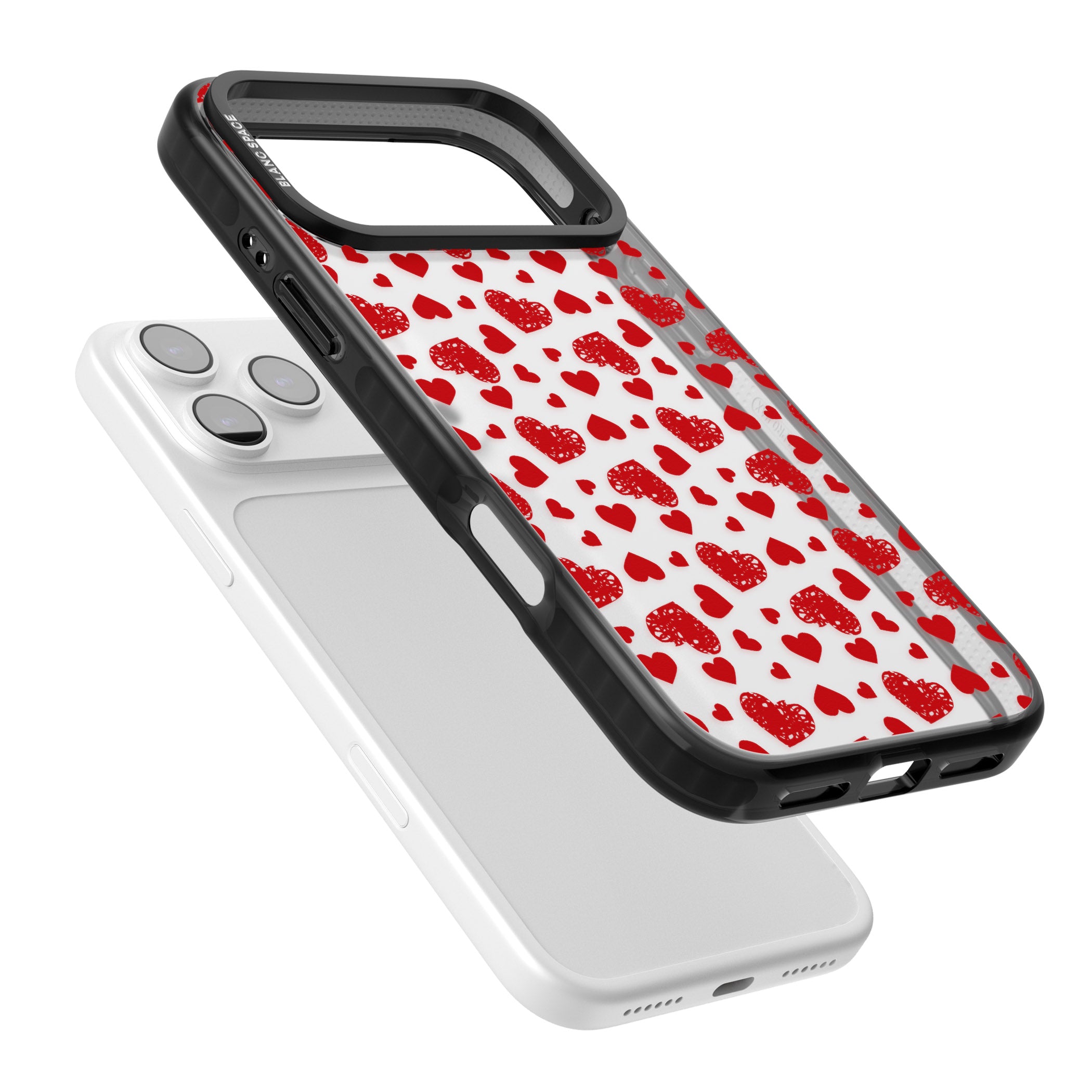 Red Heart Pattern Classic iPhone 17 Pro Max Impact Black Phone Case Colours