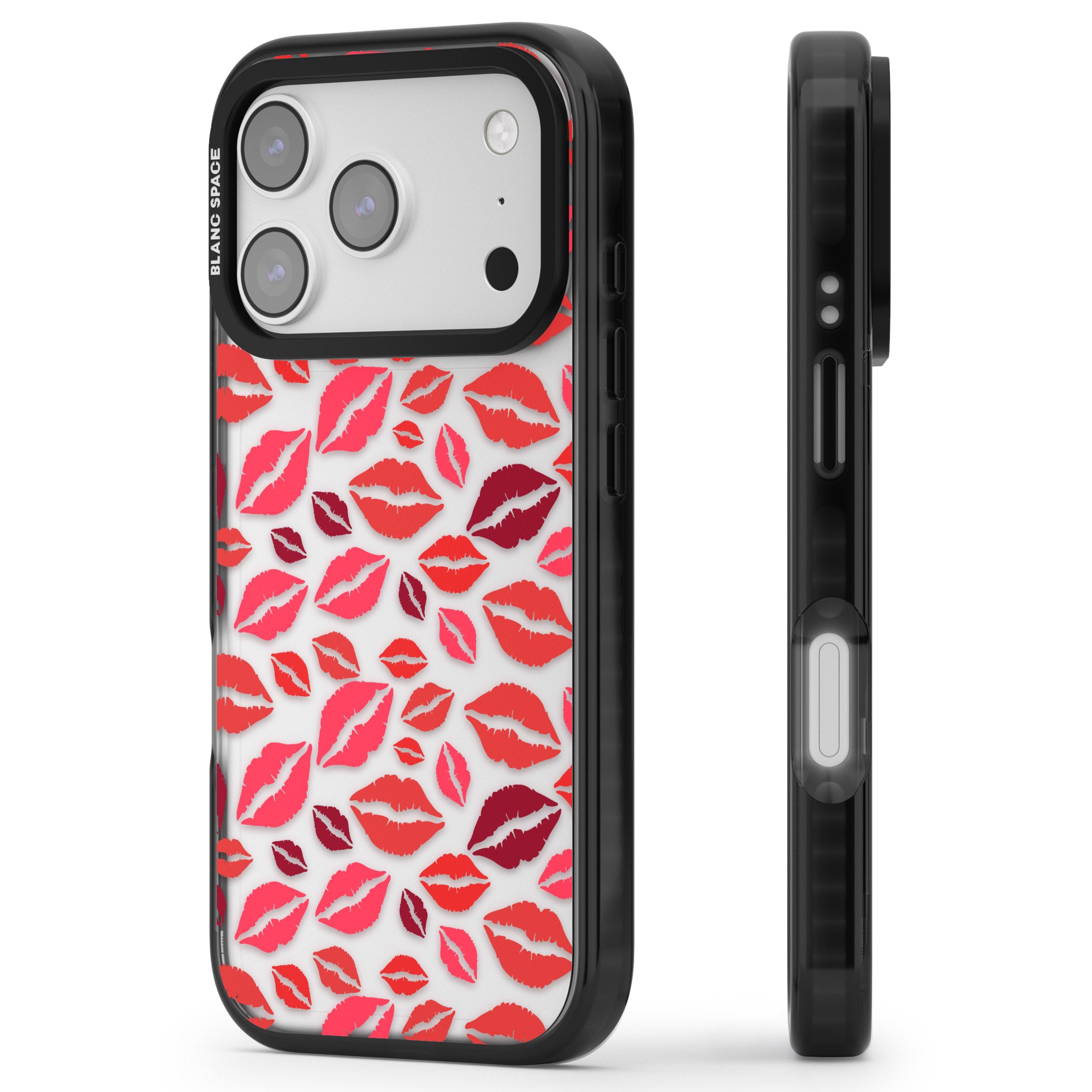 Lips Pattern iPhone 17 Pro Impact Black Phone Case Side Profile