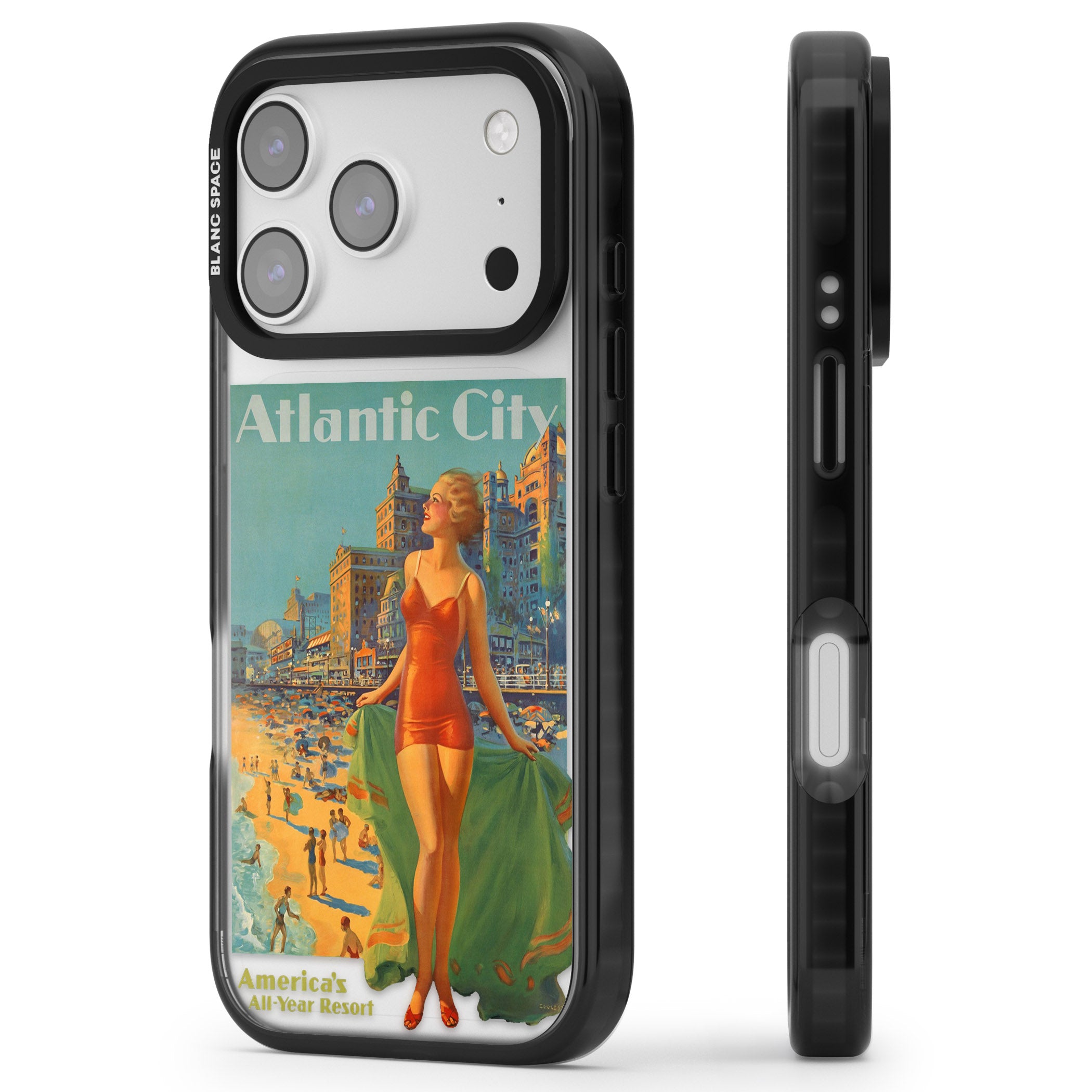 Atlantic City Vacation Poster iPhone 17 Pro Impact Black Phone Case Side Profile