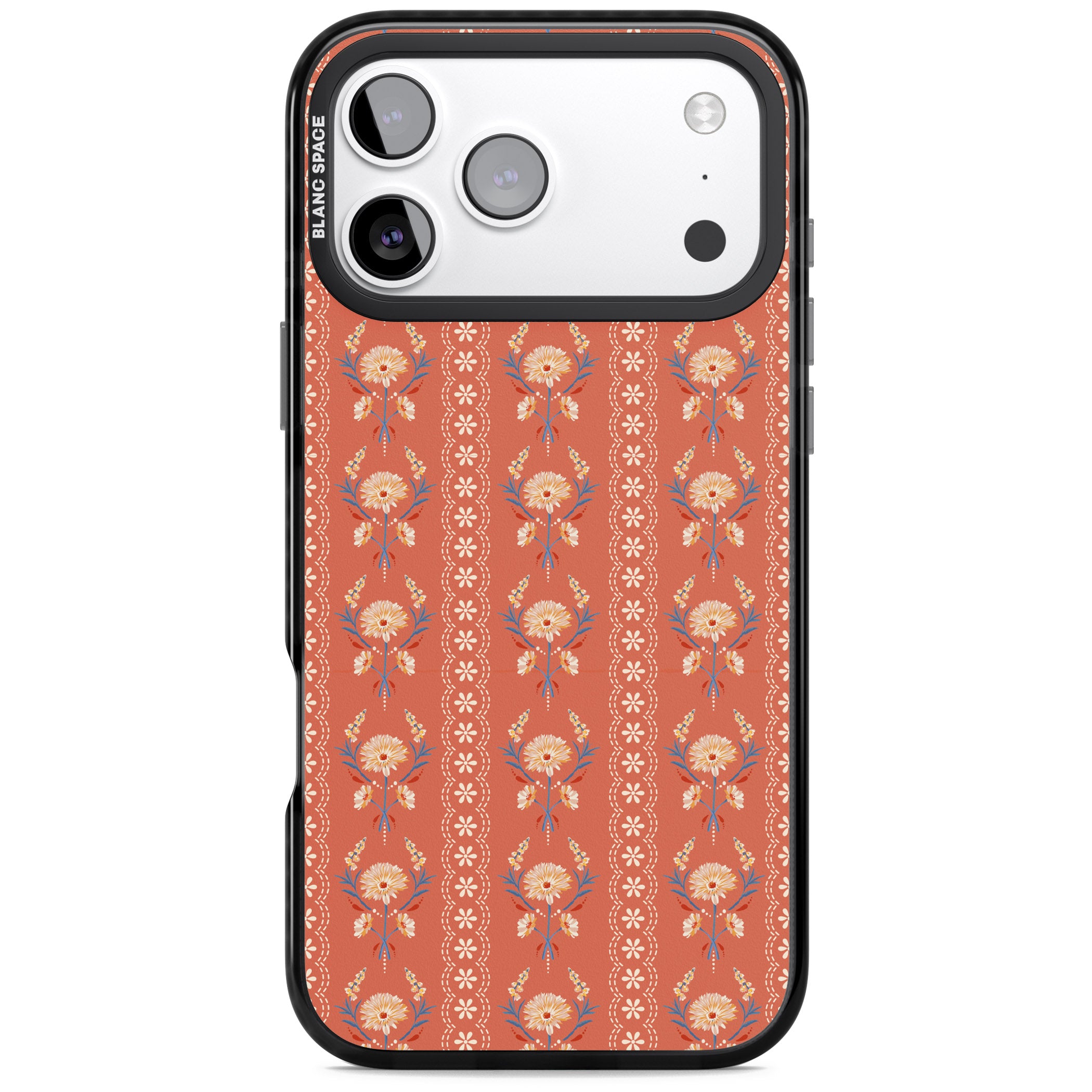 Vintage Terracotta Floral iPhone 17 Pro Impact Black Phone Case