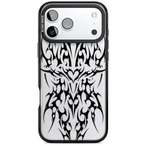 Neo Tribal Heart gothic iPhone case featuring symmetrical black tribal tattoo art with sharp thorn-like linework | Clear Impact case for iPhone 17 Pro, iPhone 17 Pro Max