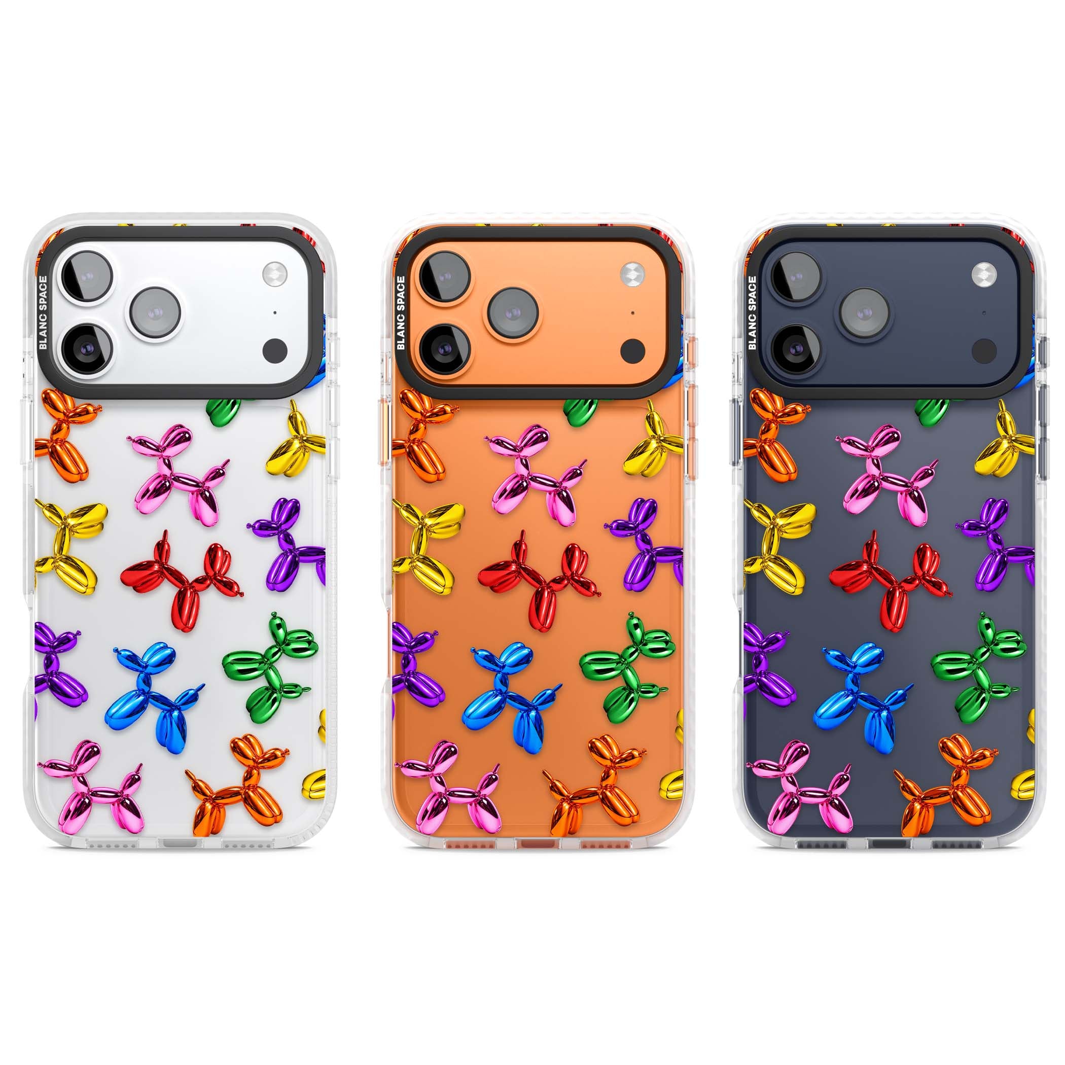 Balloon Dogs pop art iPhone case featuring rainbow chrome balloon dogs in Jeff Koons style | Black Impact case for iPhone 17 Pro, iPhone 17 Pro Max