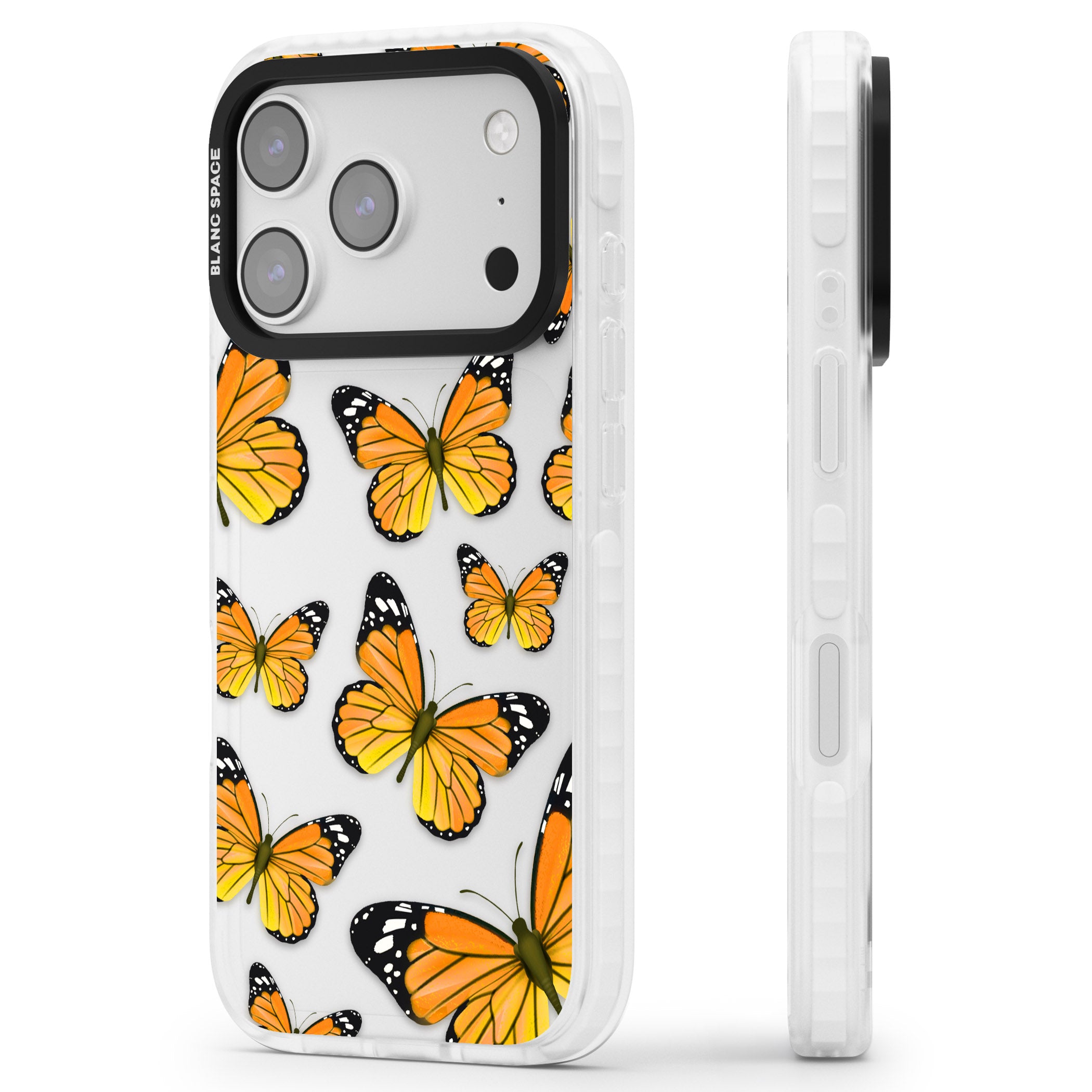 Sun Yellow Butterflies iPhone 17 Pro Impact Clear Phone Case Side Profile