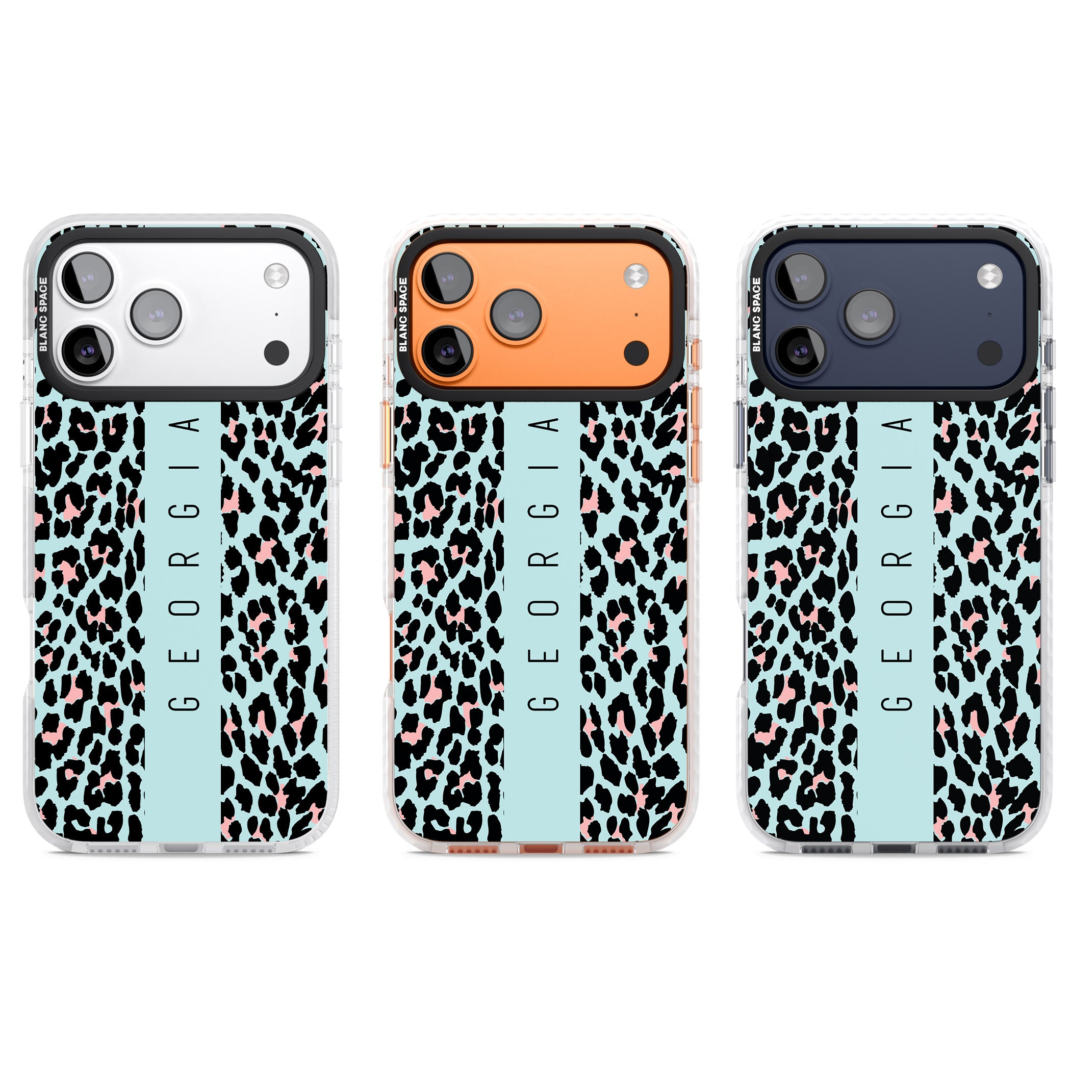Personalised Blue Leopard iPhone 17 Pro Impact Clear Phone Case APT Impact Protection