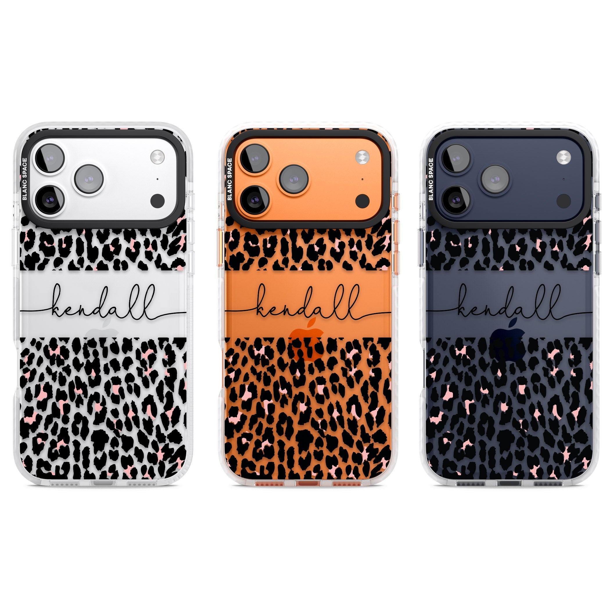 Personalised Cursive Leopard Spots iPhone 17 Pro Impact Clear Phone Case APT Impact Protection