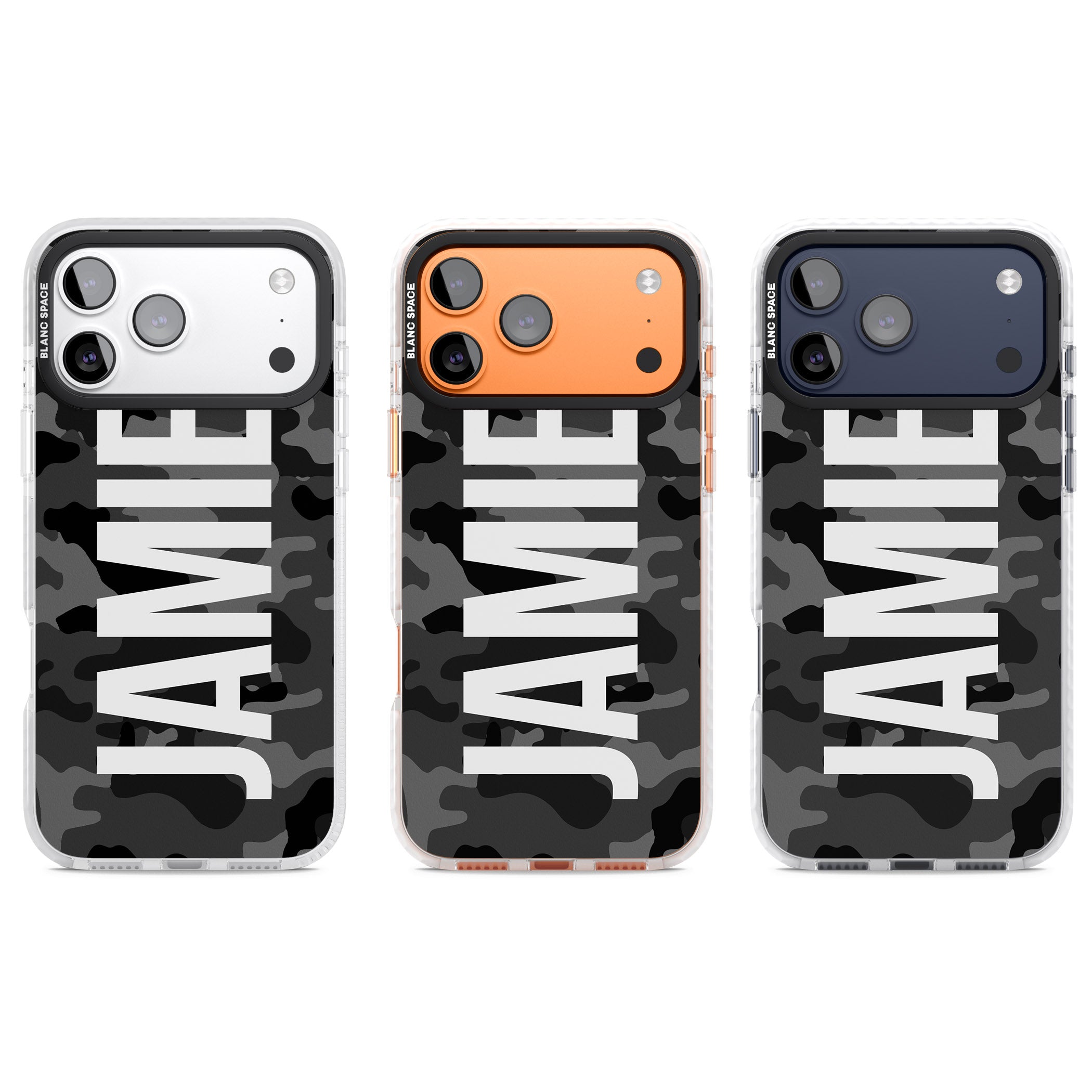 Personalised Black Camo Name Vertical iPhone 17 Pro Impact Clear Phone Case APT Impact Protection