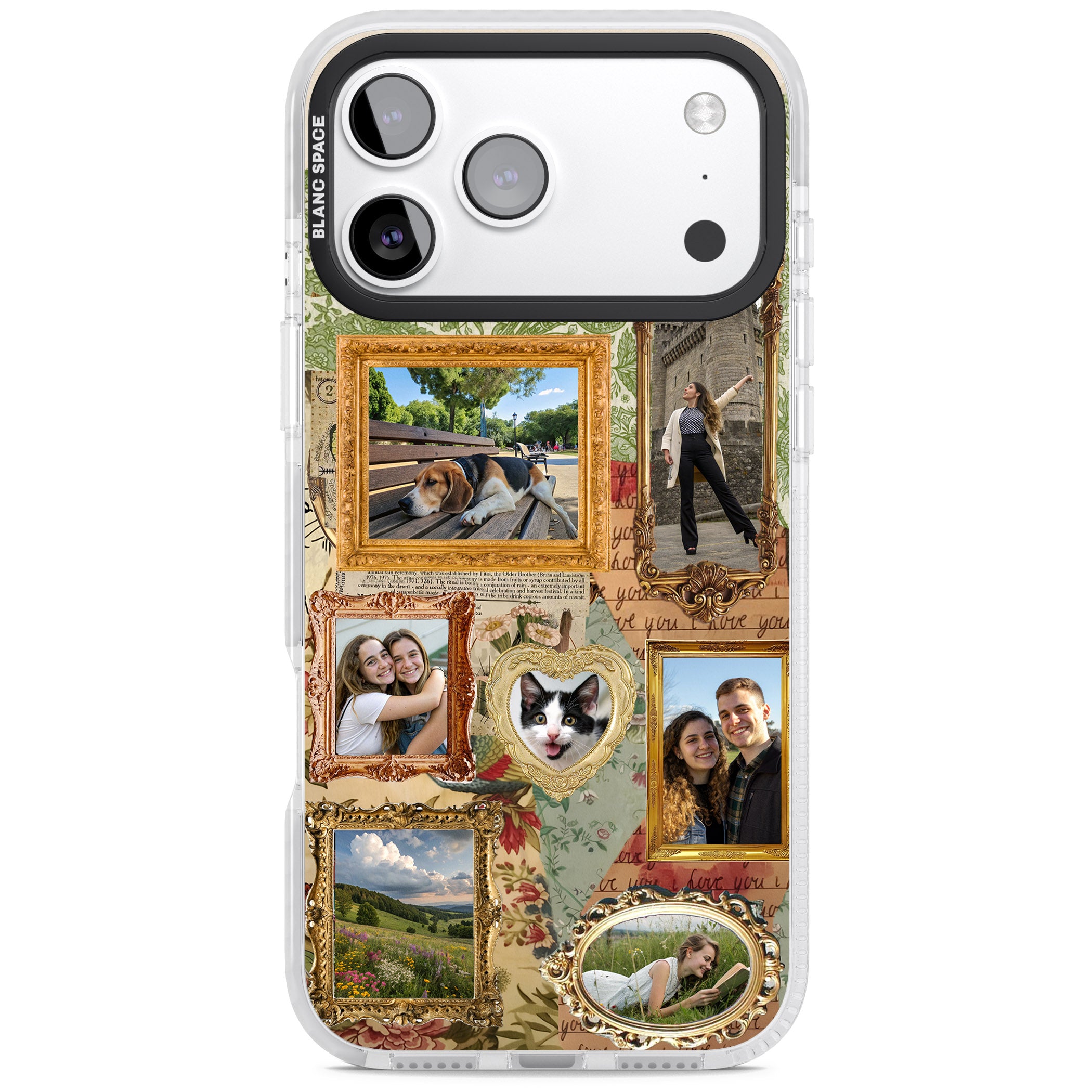 Personalised Vintage Frame Collage iPhone 17 Pro Impact Clear Phone Case