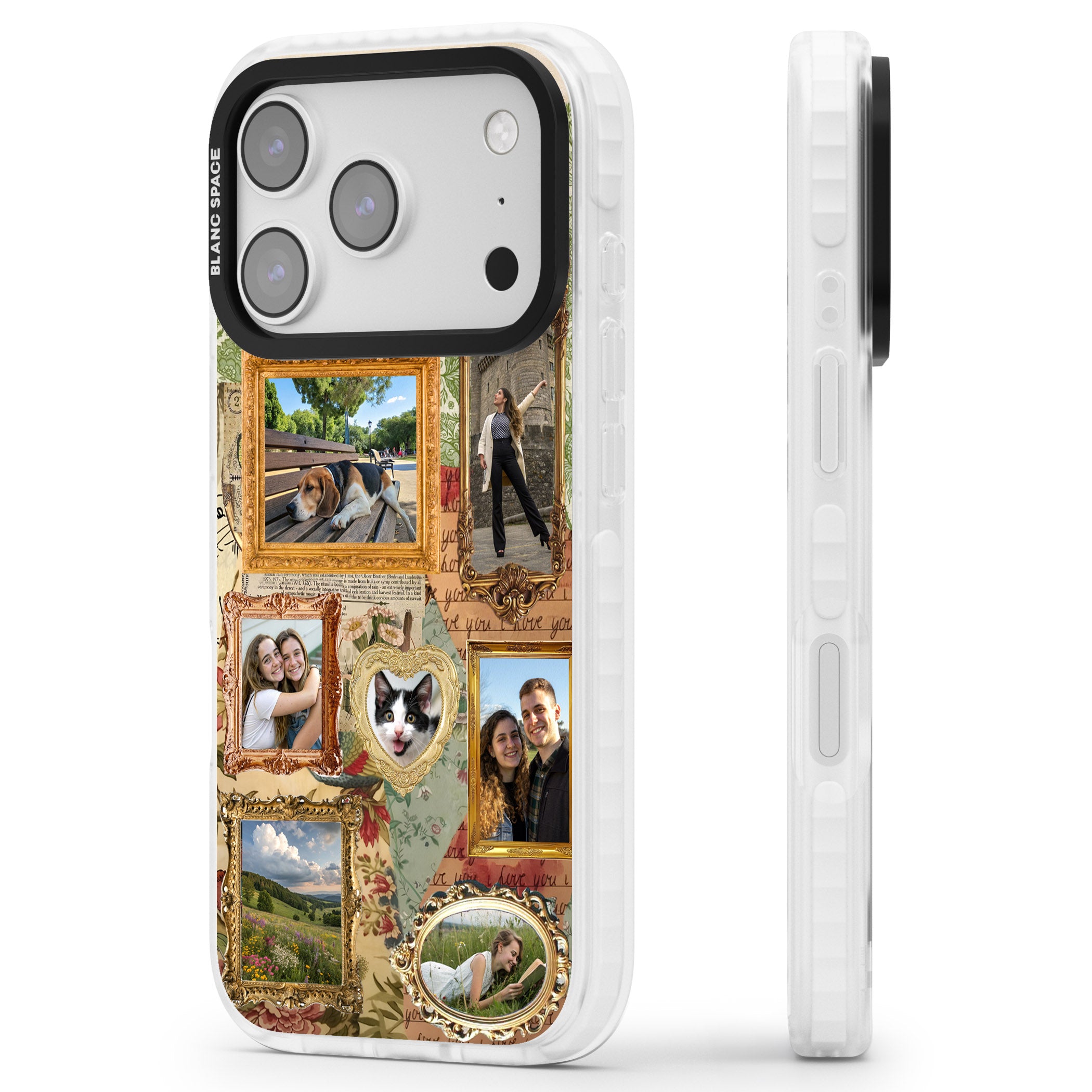 Personalised Vintage Frame Collage iPhone 17 Pro Impact Clear Phone Case Side Profile