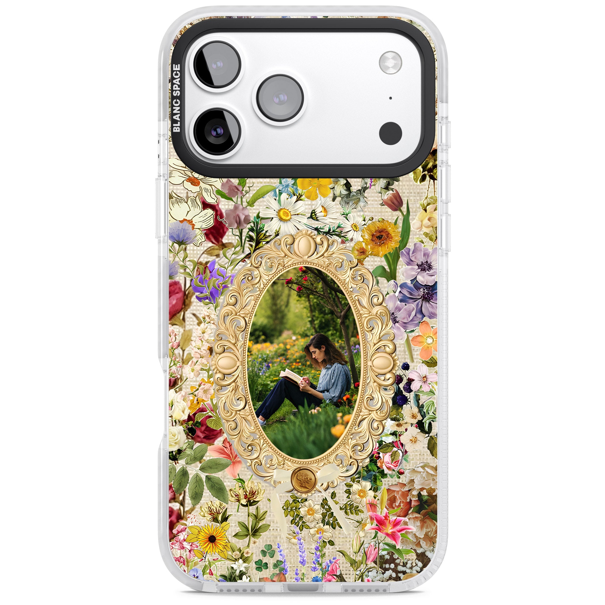 Personalised Vintage Wildflower Frame iPhone 17 Pro Impact Clear Phone Case