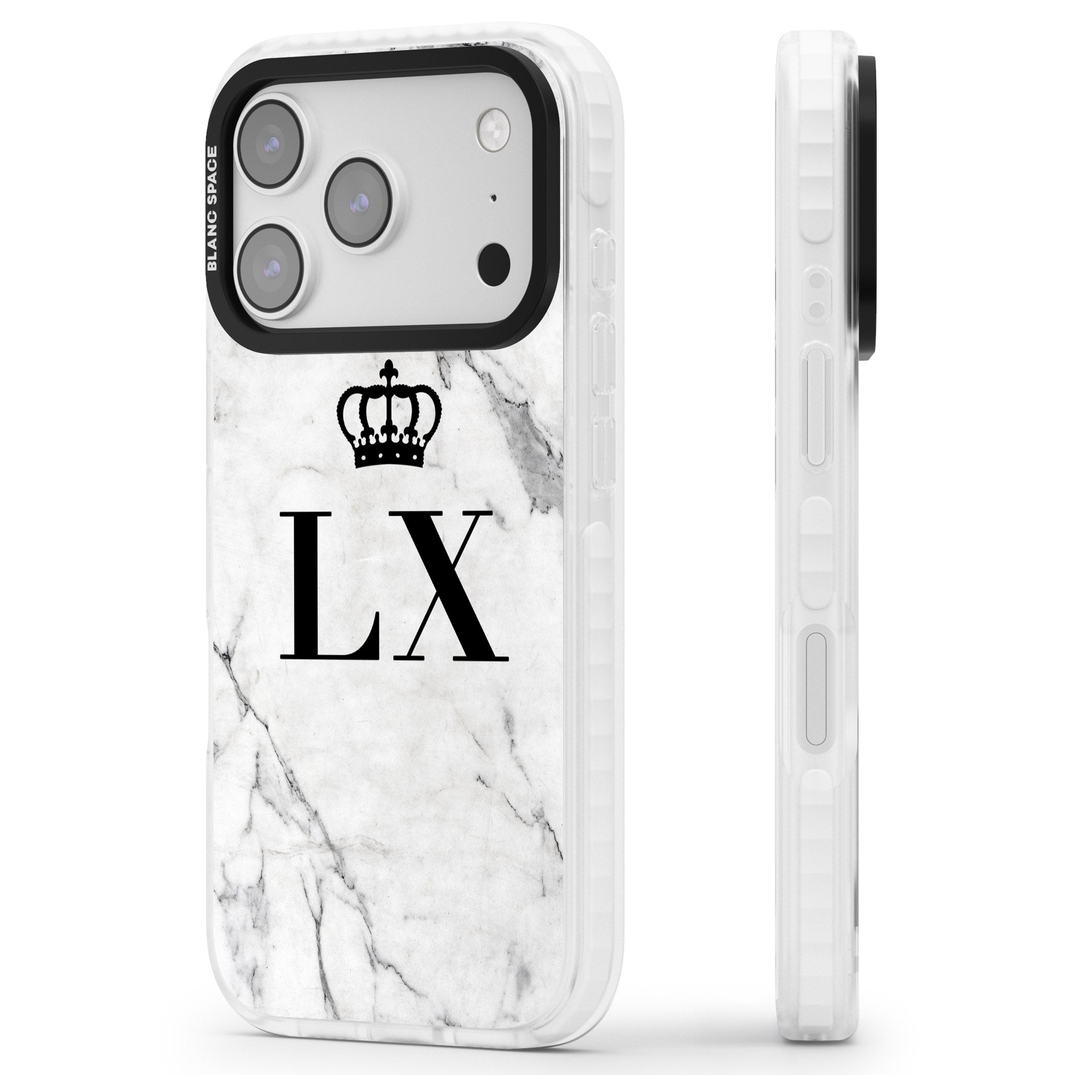 Personalised Initial Crown Marble iPhone 17 Pro Impact Clear Phone Case Side Profile