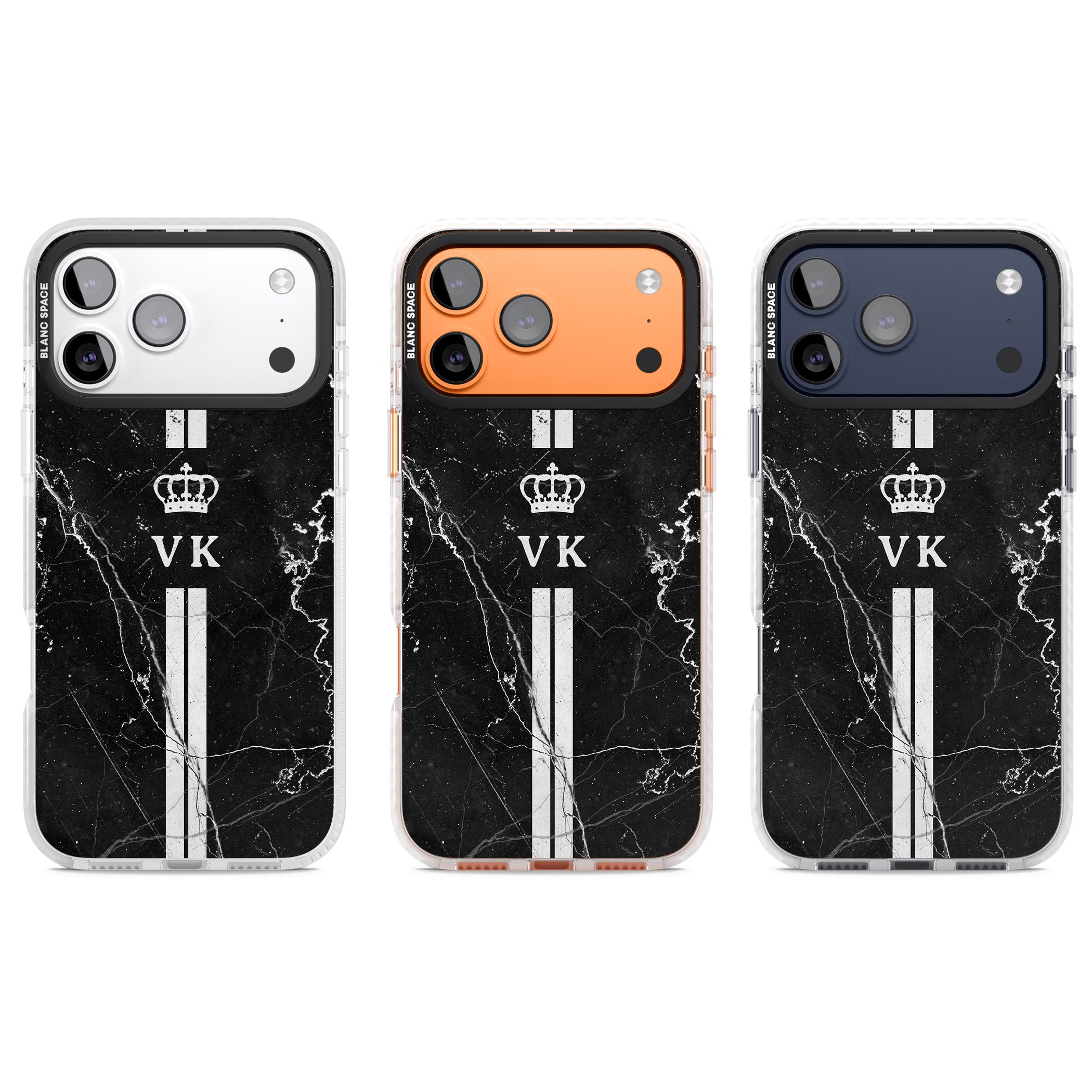Personalised Black Marble Stripe Initials iPhone 17 Pro Impact Clear Phone Case APT Impact Protection