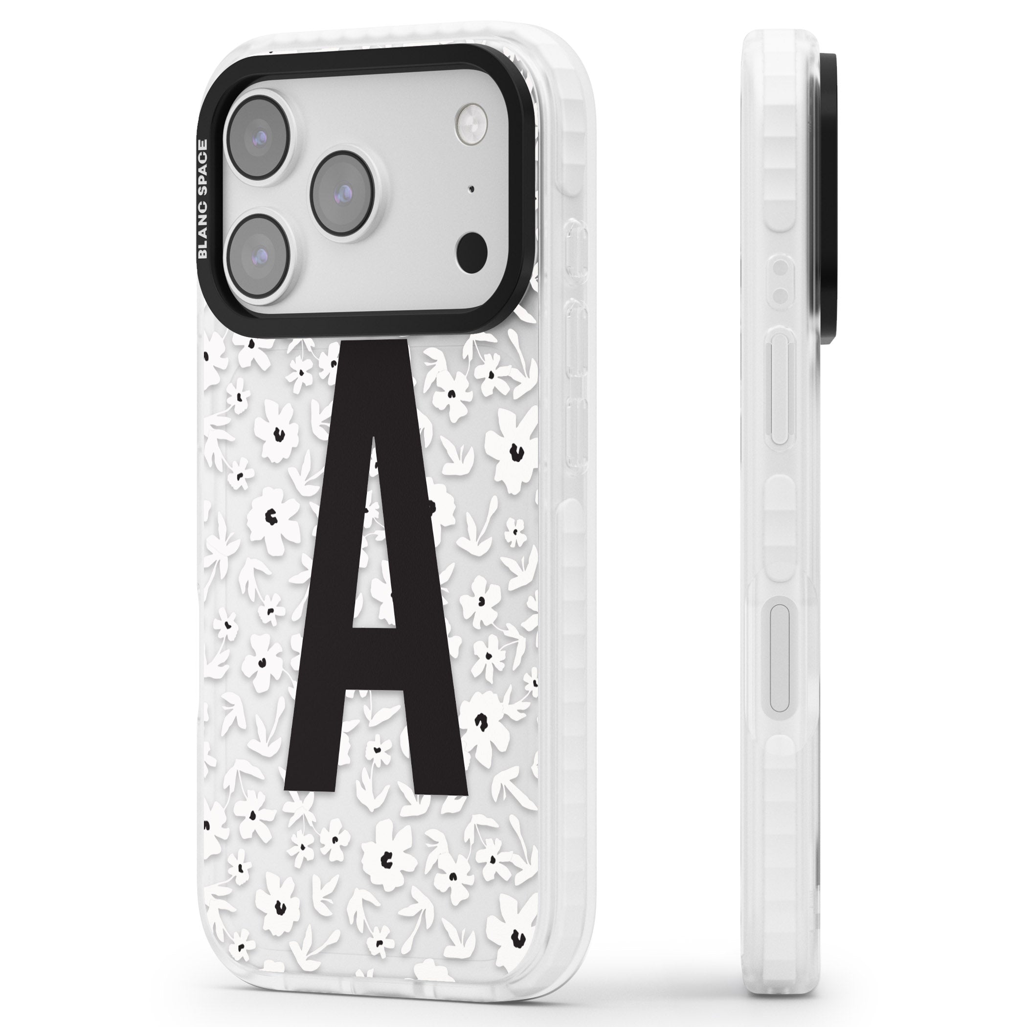 Personalised Bold Initial Floral iPhone 17 Pro Impact Clear Phone Case Side Profile