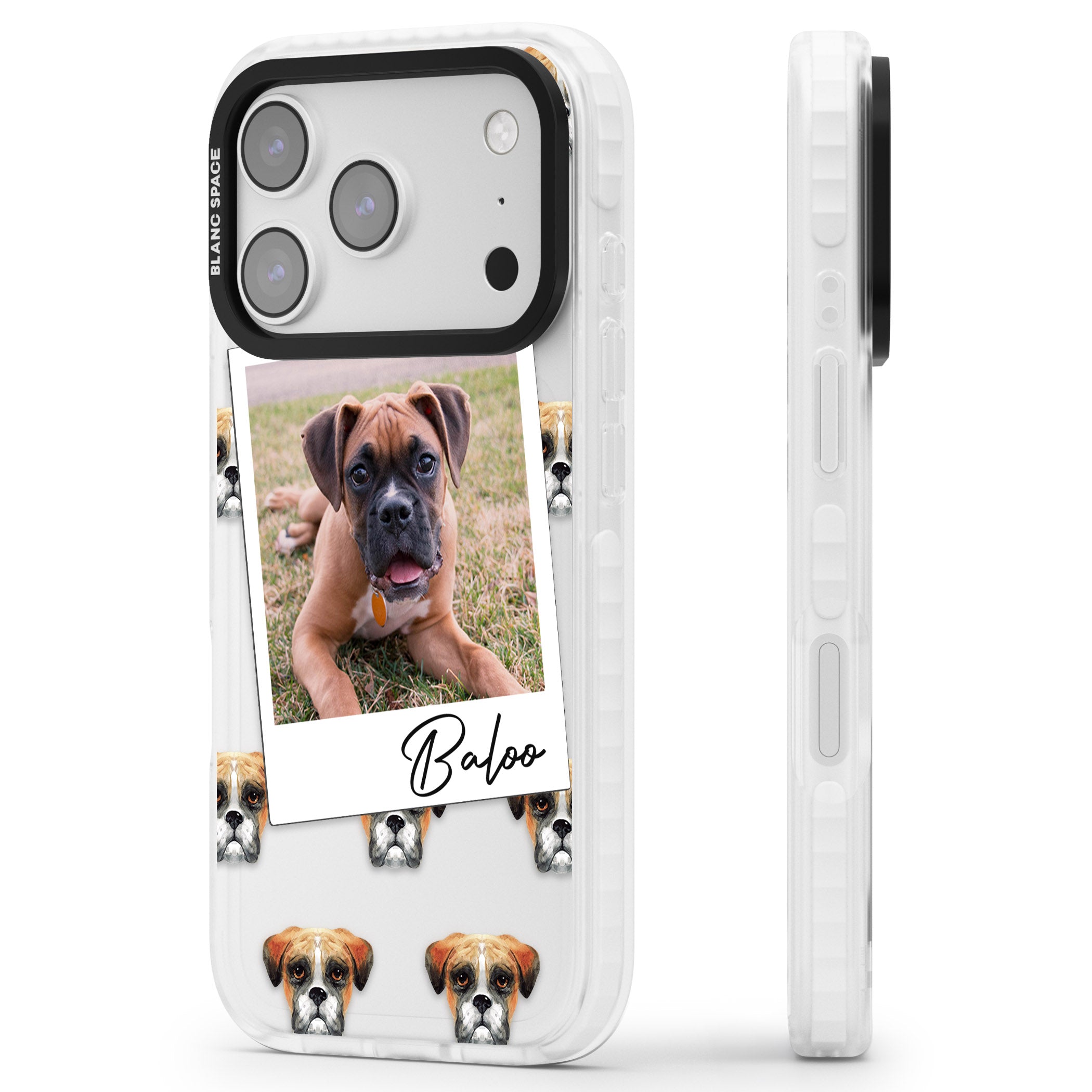 Personalised Boxer Instant Camera Photo iPhone 17 Pro Impact Clear Phone Case Side Profile