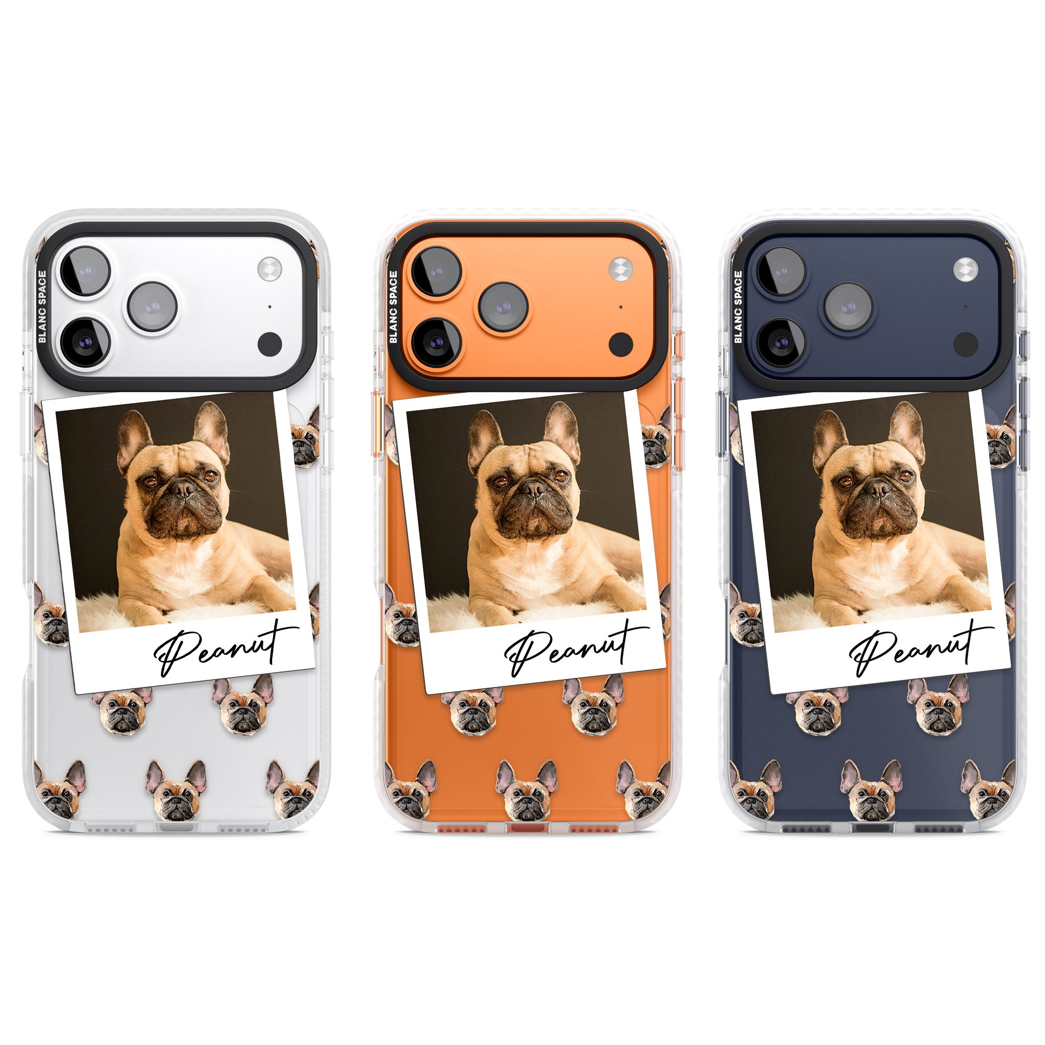 Personalised Tan French Bulldog Instant Camera Photo iPhone 17 Pro Impact Clear Phone Case APT Impact Protection
