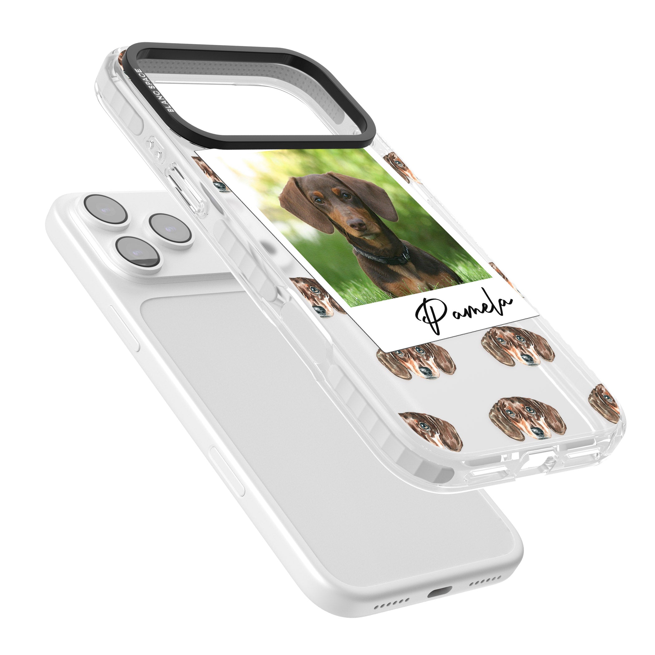 Personalised Brown Dachshund Instant Camera Photo iPhone 17 Pro Max Impact Clear Phone Case Colours