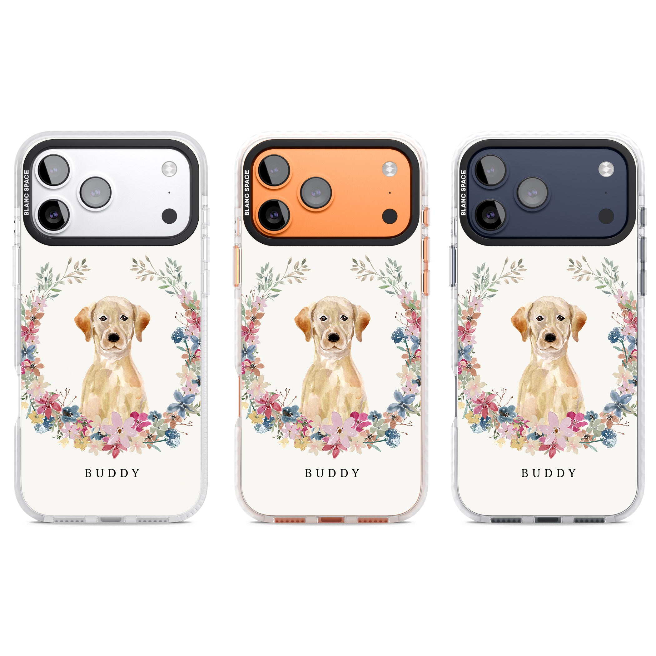 Personalised Yellow Labrador Retriever Floral Portrait iPhone 17 Pro Impact Clear Phone Case APT Impact Protection