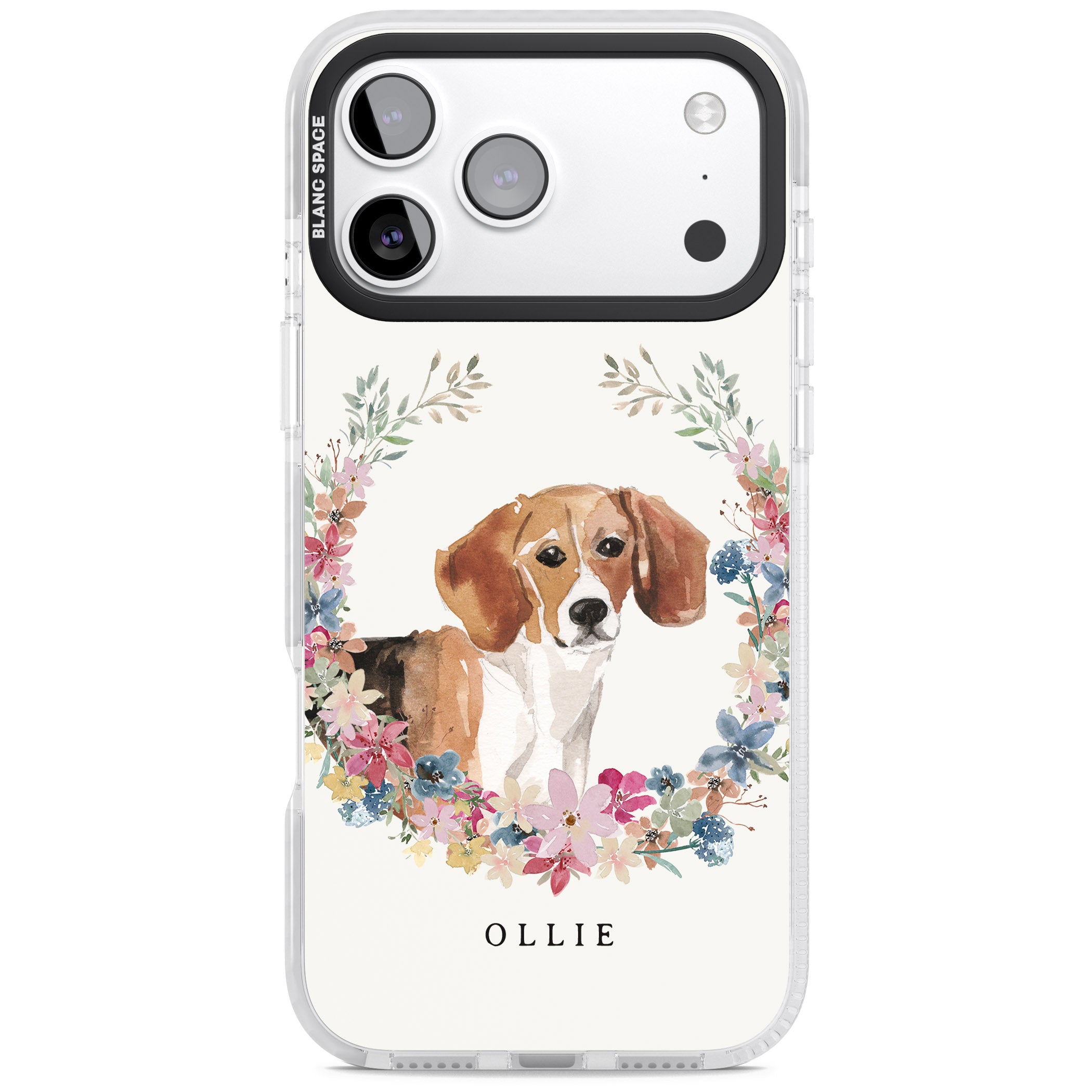 Personalised Beagle Floral Portrait iPhone 17 Pro Max Impact Clear Phone Case