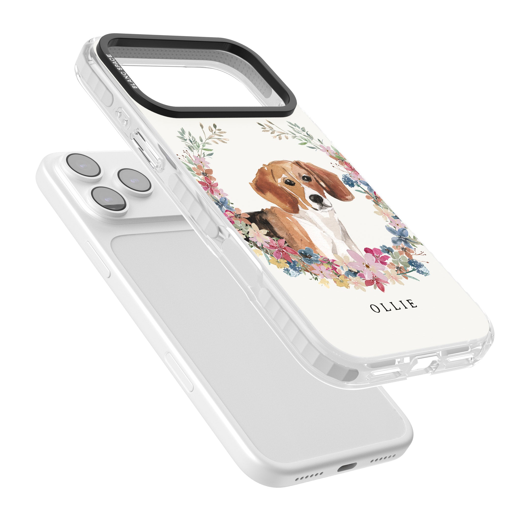 Personalised Beagle Floral Portrait iPhone 17 Pro Max Impact Clear Phone Case Colours
