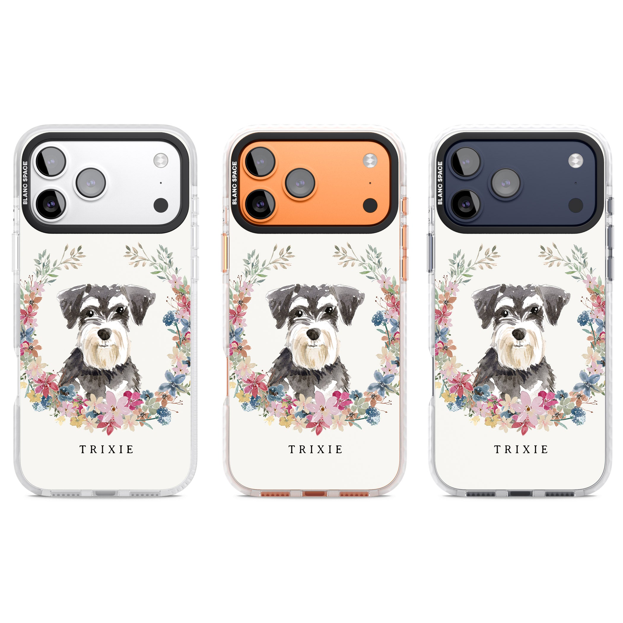 Personalised Watercolor Schnauzer Floral Portrait iPhone 17 Pro Impact Clear Phone Case APT Impact Protection