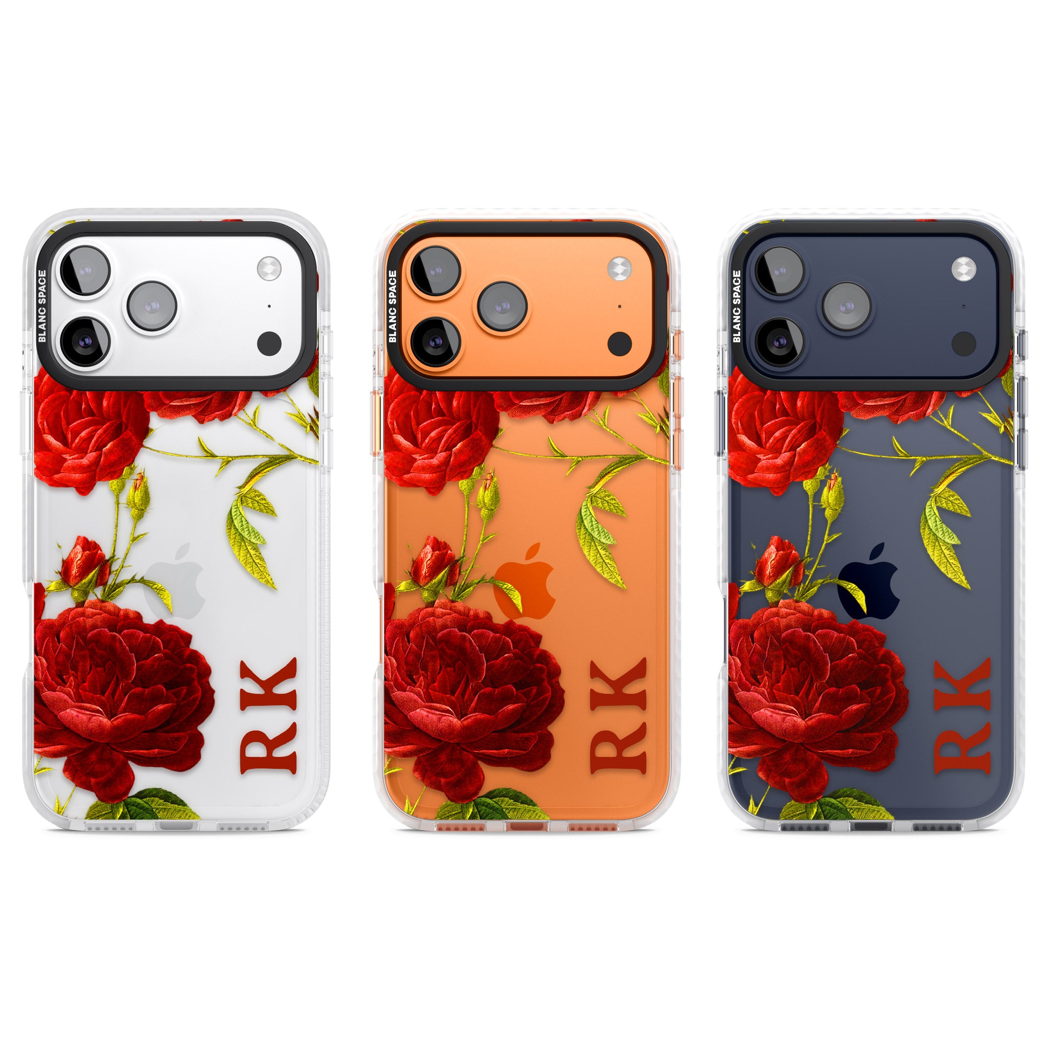 Personalised Vintage Floral Red Roses iPhone 17 Pro Impact Clear Phone Case APT Impact Protection