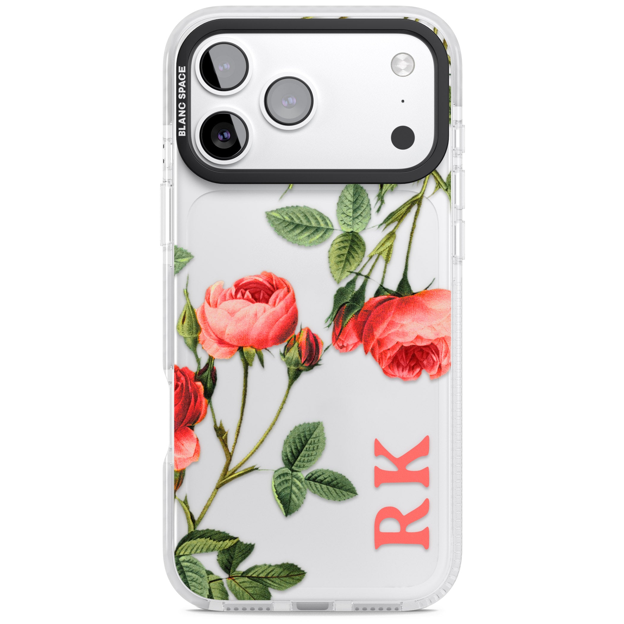 Personalised Vintage Floral Rose iPhone 17 Pro Impact Clear Phone Case