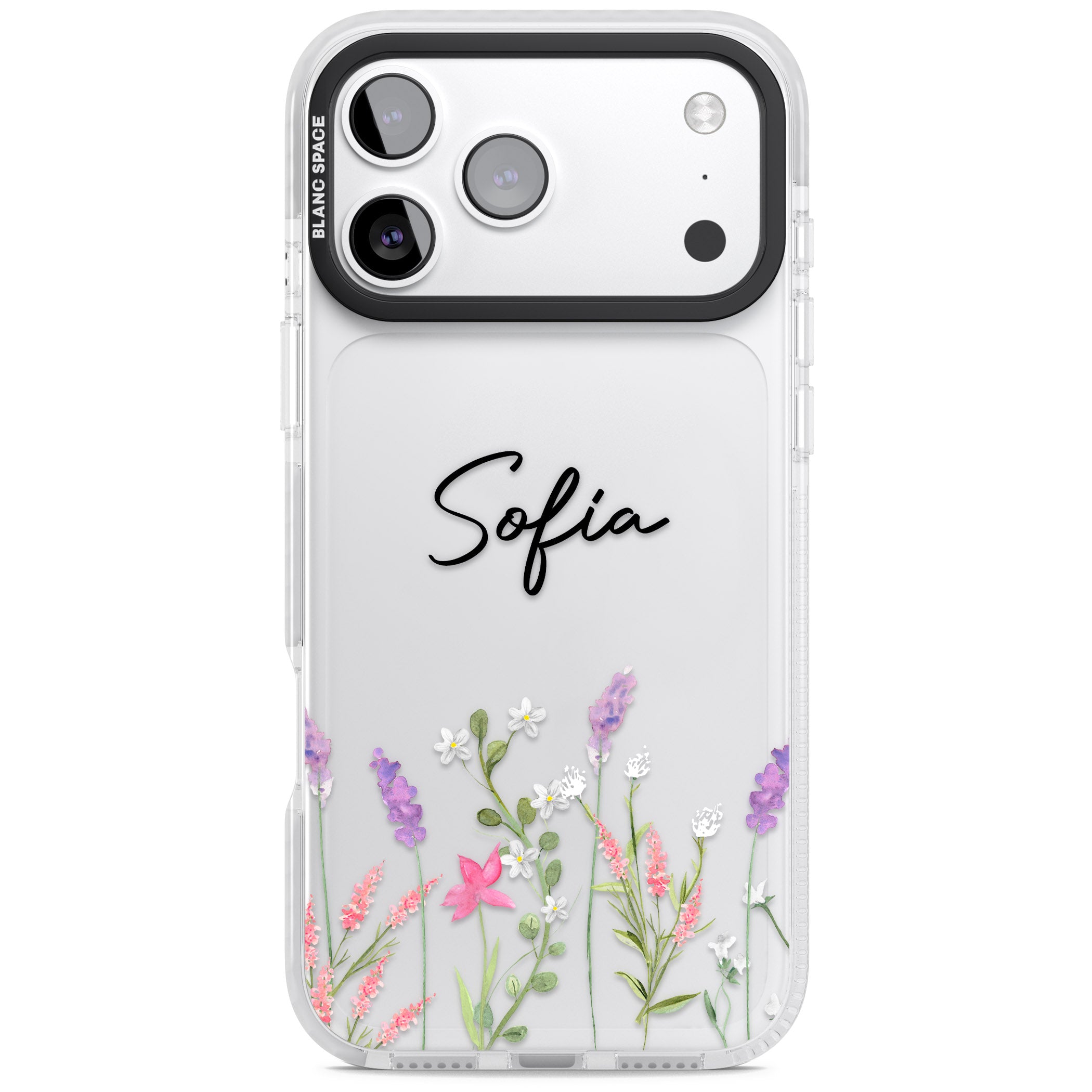 Personalised Lavender Wildflowers iPhone 17 Pro Impact Clear Phone Case