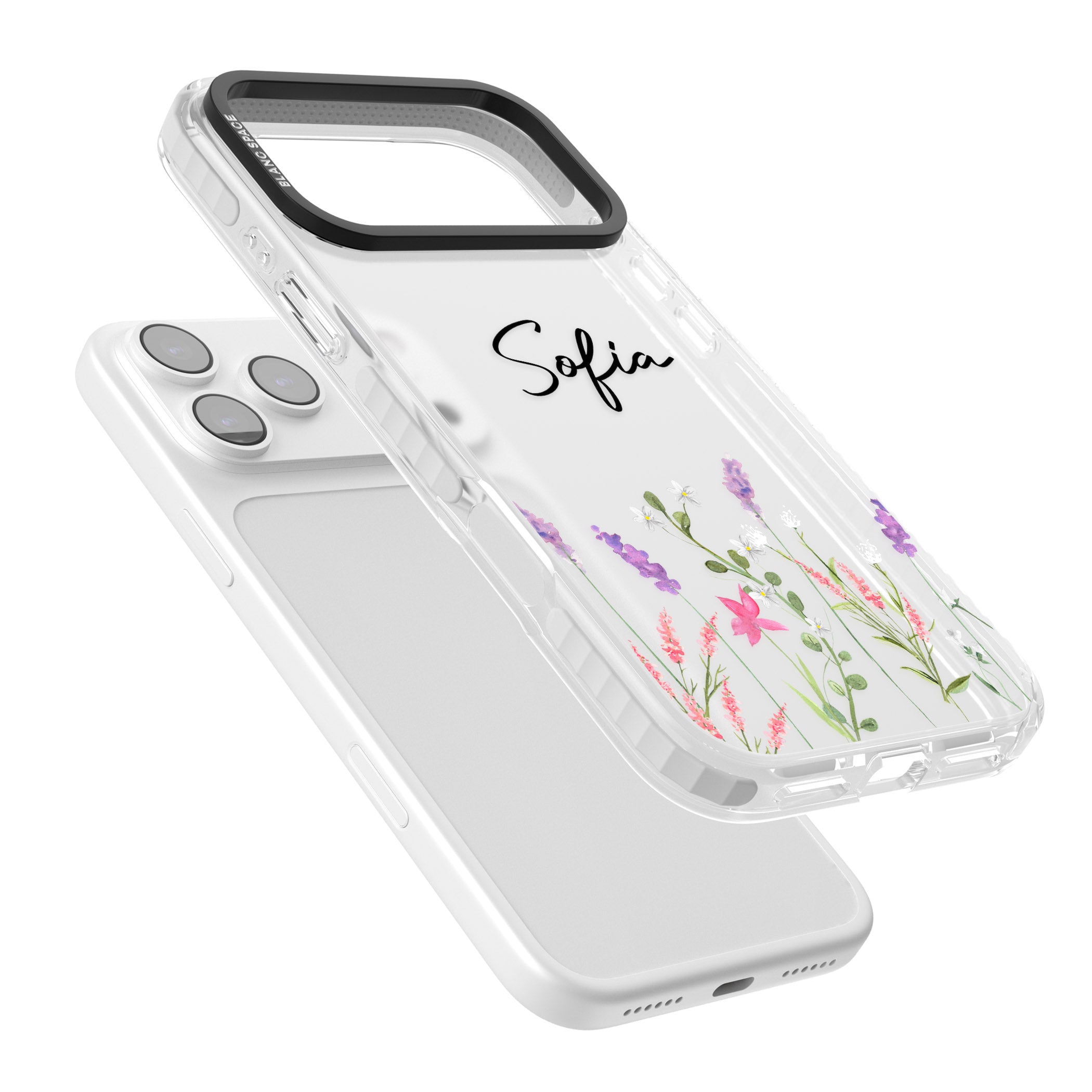 Personalised Lavender Wildflowers iPhone 17 Pro Impact Clear Phone Case Colours