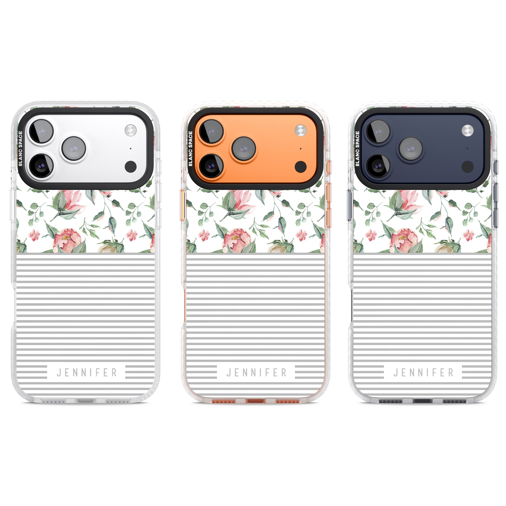 Personalised Light Floral Pattern & Stripes iPhone 17 Pro Impact Clear Phone Case APT Impact Protection
