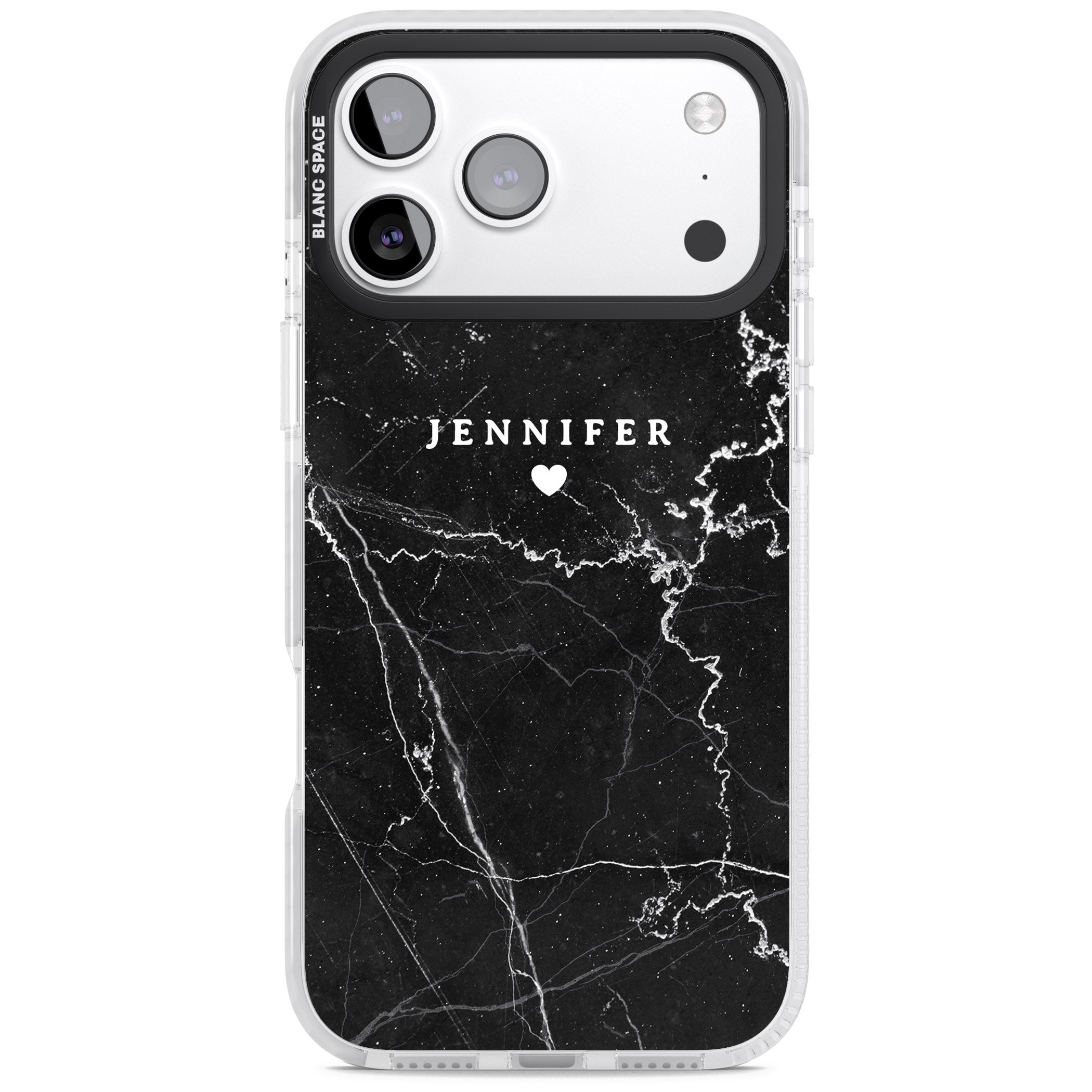 Personalised Black Marble iPhone 17 Pro Impact Clear Phone Case
