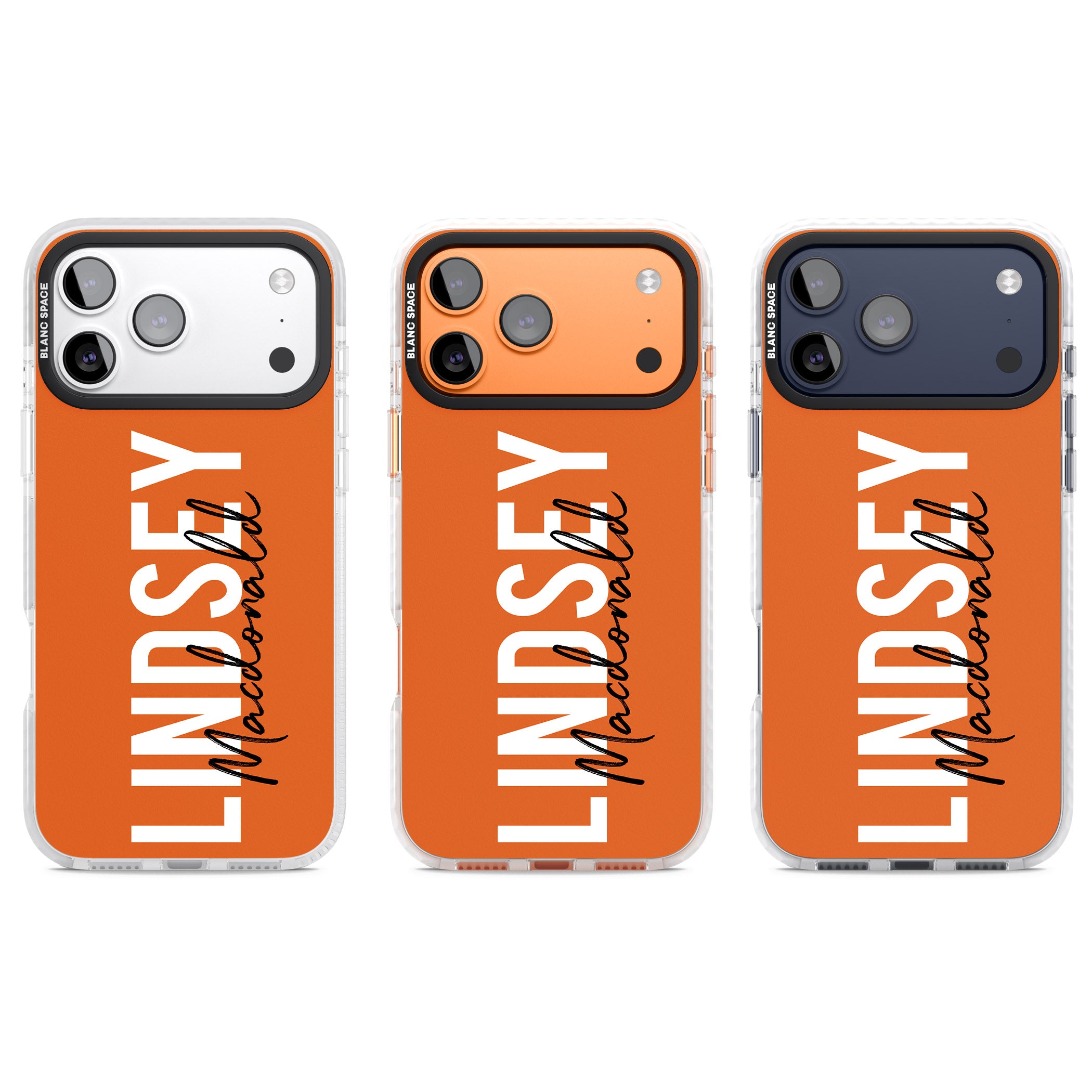 Personalised Bold Name: Orange iPhone 17 Pro Impact Clear Phone Case APT Impact Protection