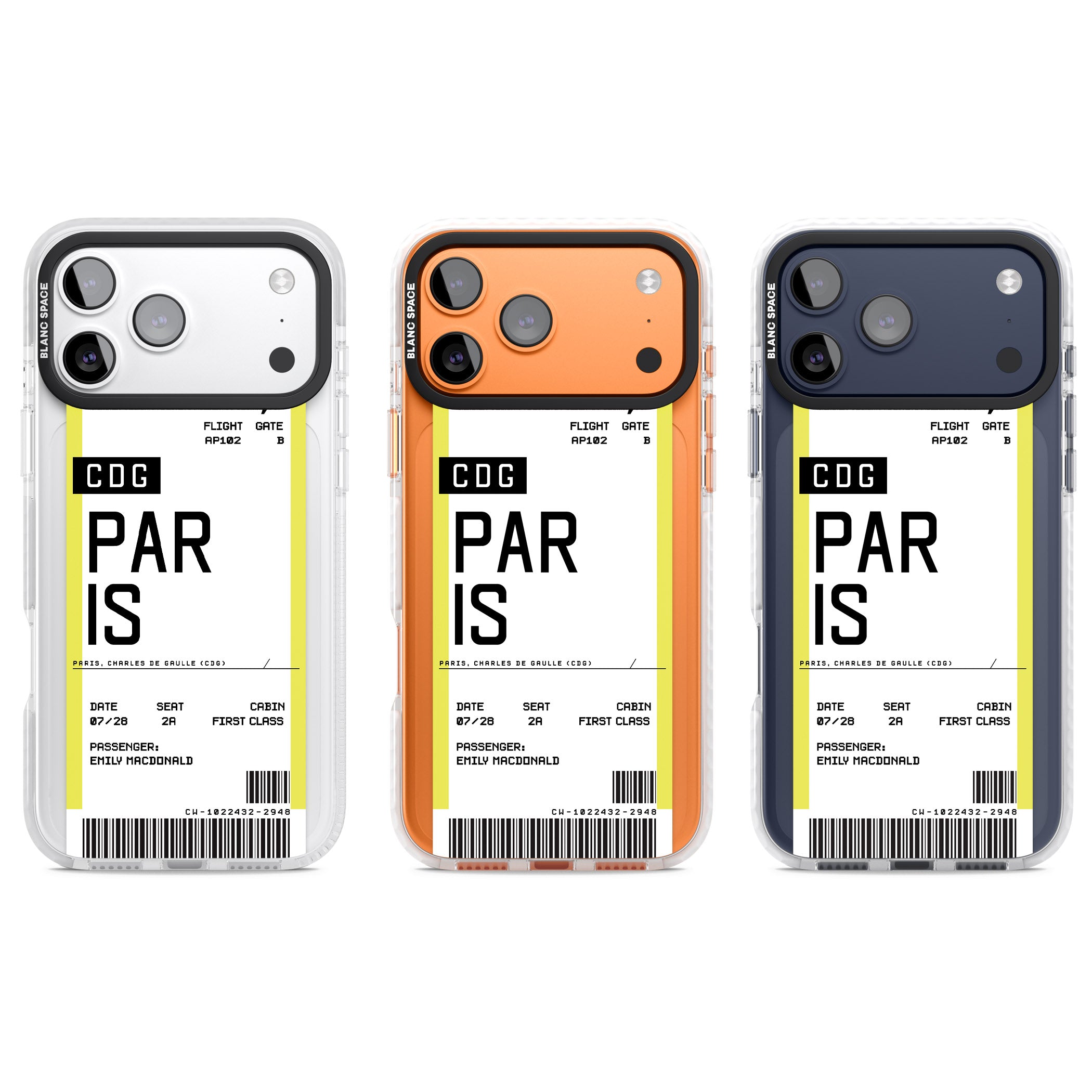 Personalised Paris Boarding Pass iPhone 17 Pro Impact Clear Phone Case APT Impact Protection